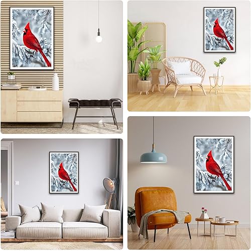 Miniatura 2 de Lxmsja Kits de pintura de diamantes 5D con diseño de pájaro cardenal de nieve para adultos, kit de puntos de arte de diamantes, taladro redondo