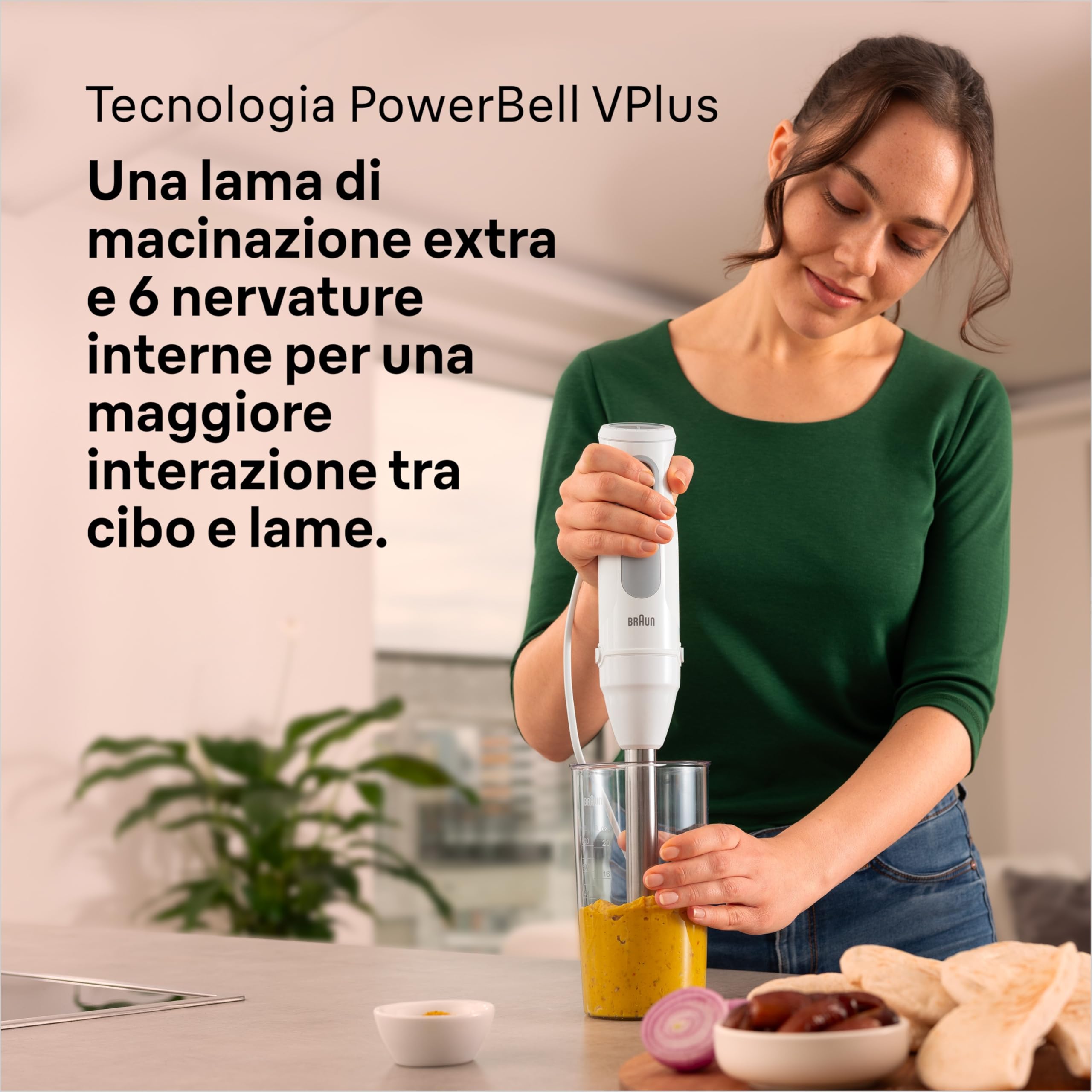 Braun MultiQuick5 MQ50.001M MINIPIMER, 21 Velocità, Tecnologia Tedesca, ECO-SOSTENIBILE PRODOTTO CON PLASTICA RICICLATA, impugnatura ergonomica, Asta in Acciaio, Bicchiere 600ml, Potenza 1000W,Bianco