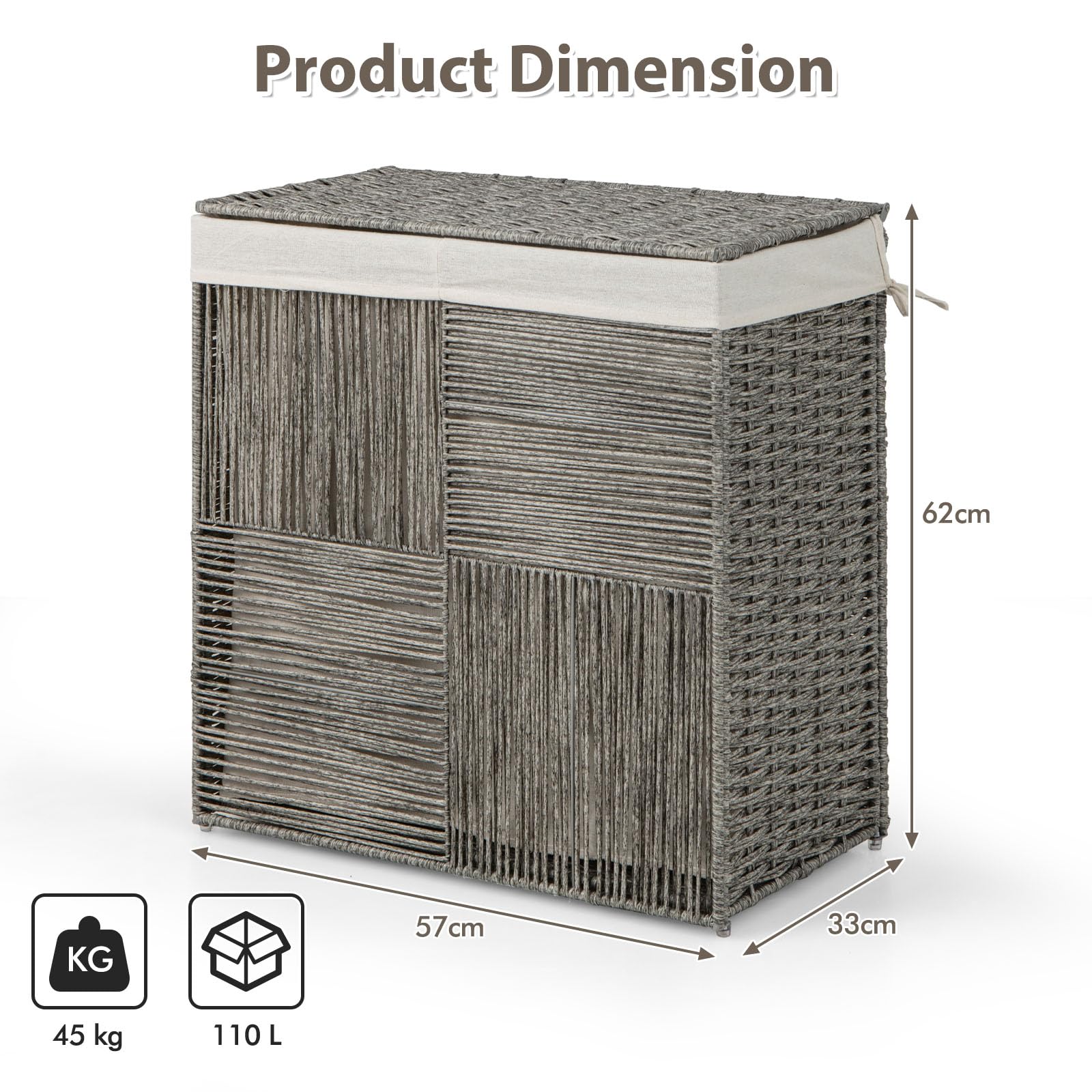 Cesto Portabiancheria Sporca 100L Con Coperchio | Pieghevole, Nero | Per Bagno, Camera Da Letto - Foto 12