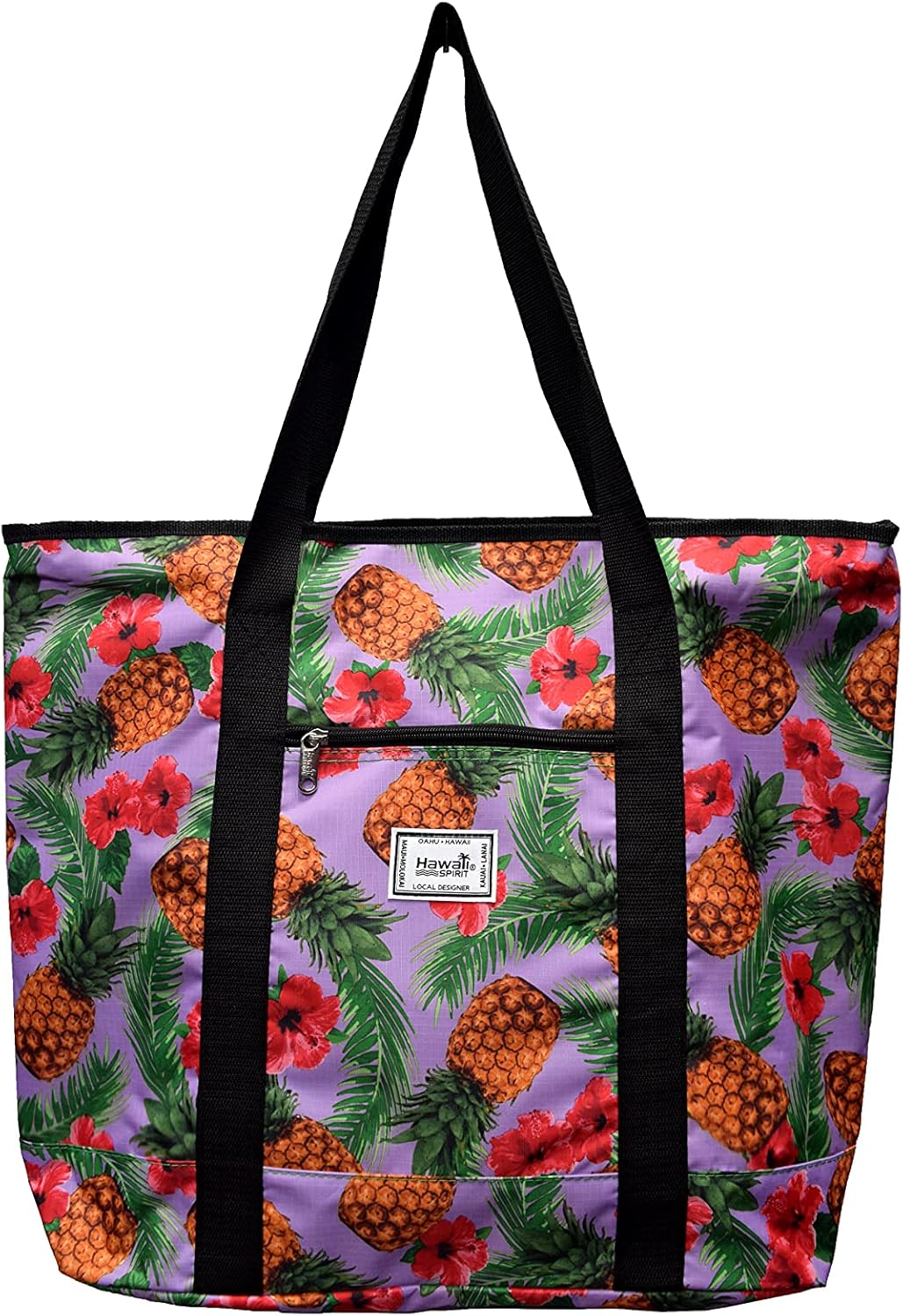 Hawaiian Print Large Zipper Tote Bag 8006 (Honu Family - Navy)