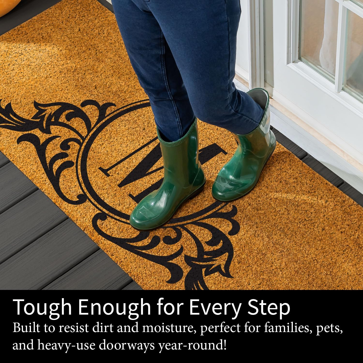 Evergreen Flag Monogram Extra Large Coir Doormat, 60x24 Inches Front Door Mat, Outdoor Indoor Entrance Rug, Non-Slip Welcome Mat for Double Doors Porch Patio, Housewarming Gift - Letter M