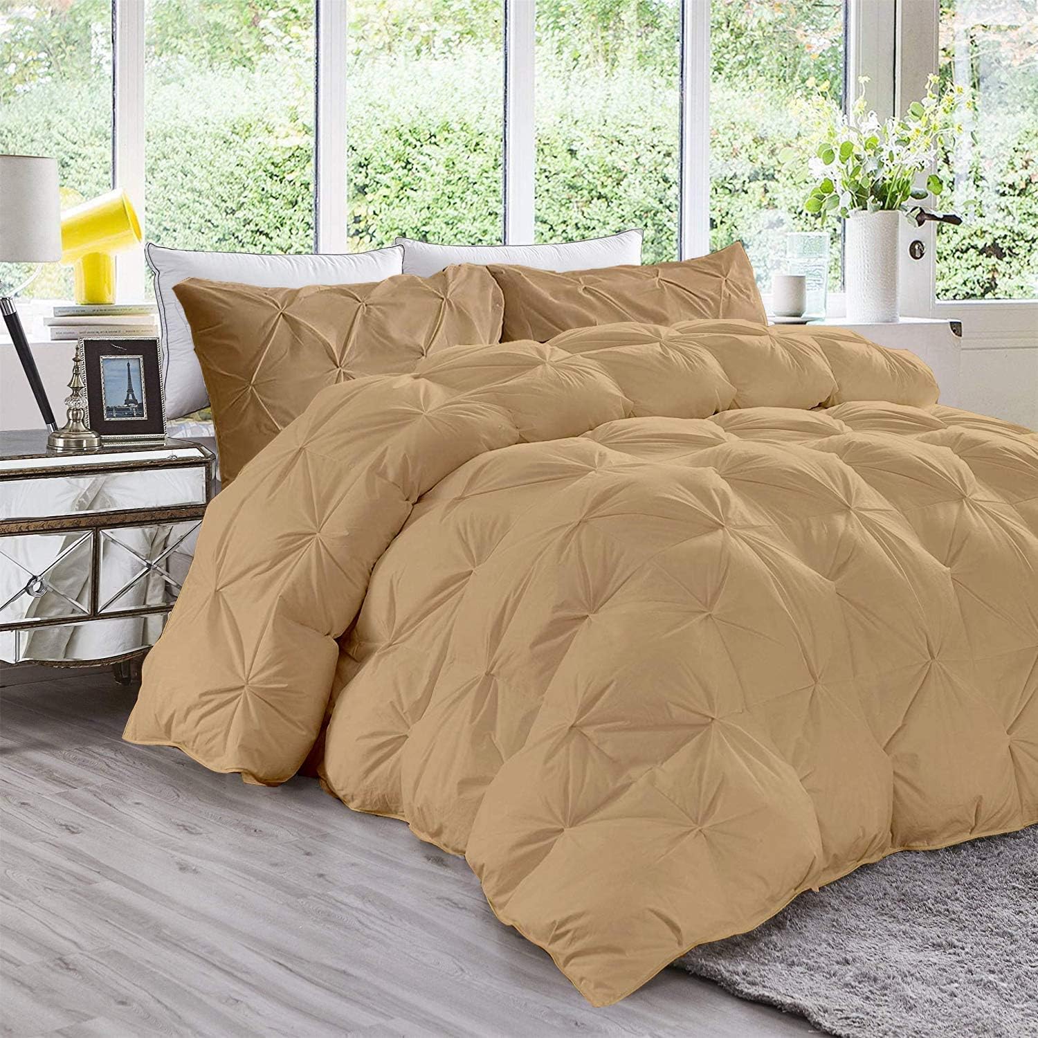 1 Piece Pinch Pleated Comforter Premium 800 Thread Count 500 GSM 100% Egyptian Cotton Super Soft (Oversized Queen, Taupe)