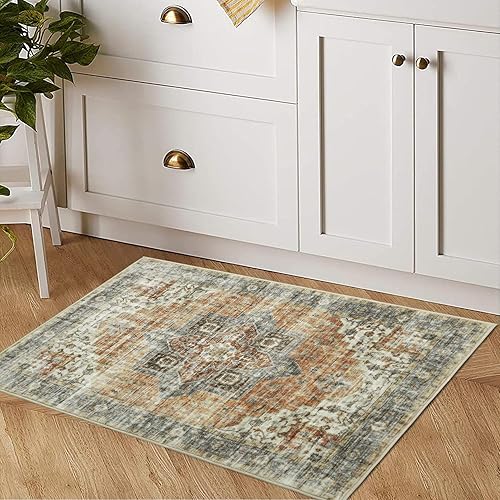 FairOnly Alfombras lavables de 2 x 3 pulgadas, alfombra antideslizante de pelo bajo, alfombra de piso con estampado envejecido, alfombra de área