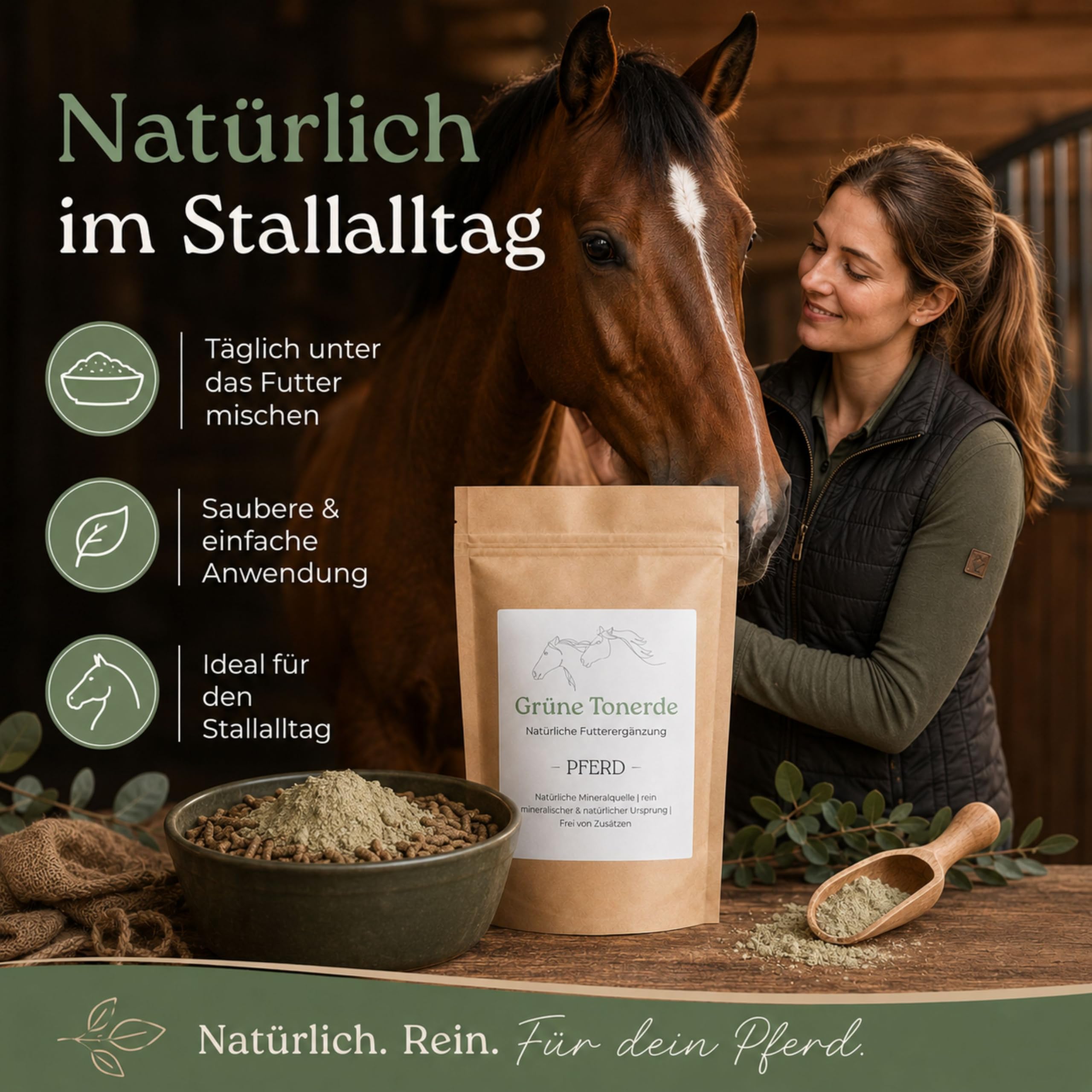 AGC Tonerde für Pferde 2 kg – natürliches Ergänzungsfuttermittel, 100% Illit-Montmorillonit-Kaolinit, extra fein <20 µm, ohne Zusätze, Mineralerde Pulver fürs tägliche Futter