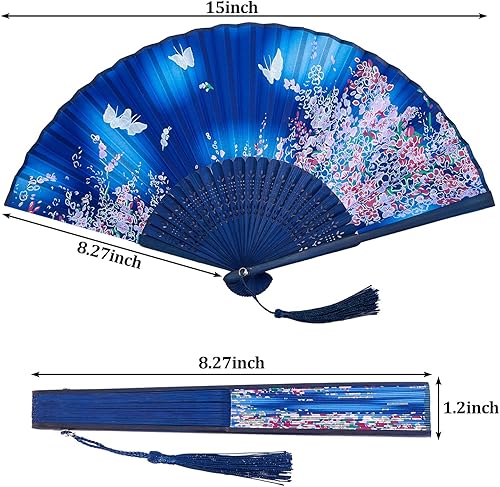Miniatura 2 de Yulejo 20 abanicos de mano florales de 8.27 pulgadas para mujer, plegables, de bambú, asiático, chino, japonés, abanico de baile con borla, regalo