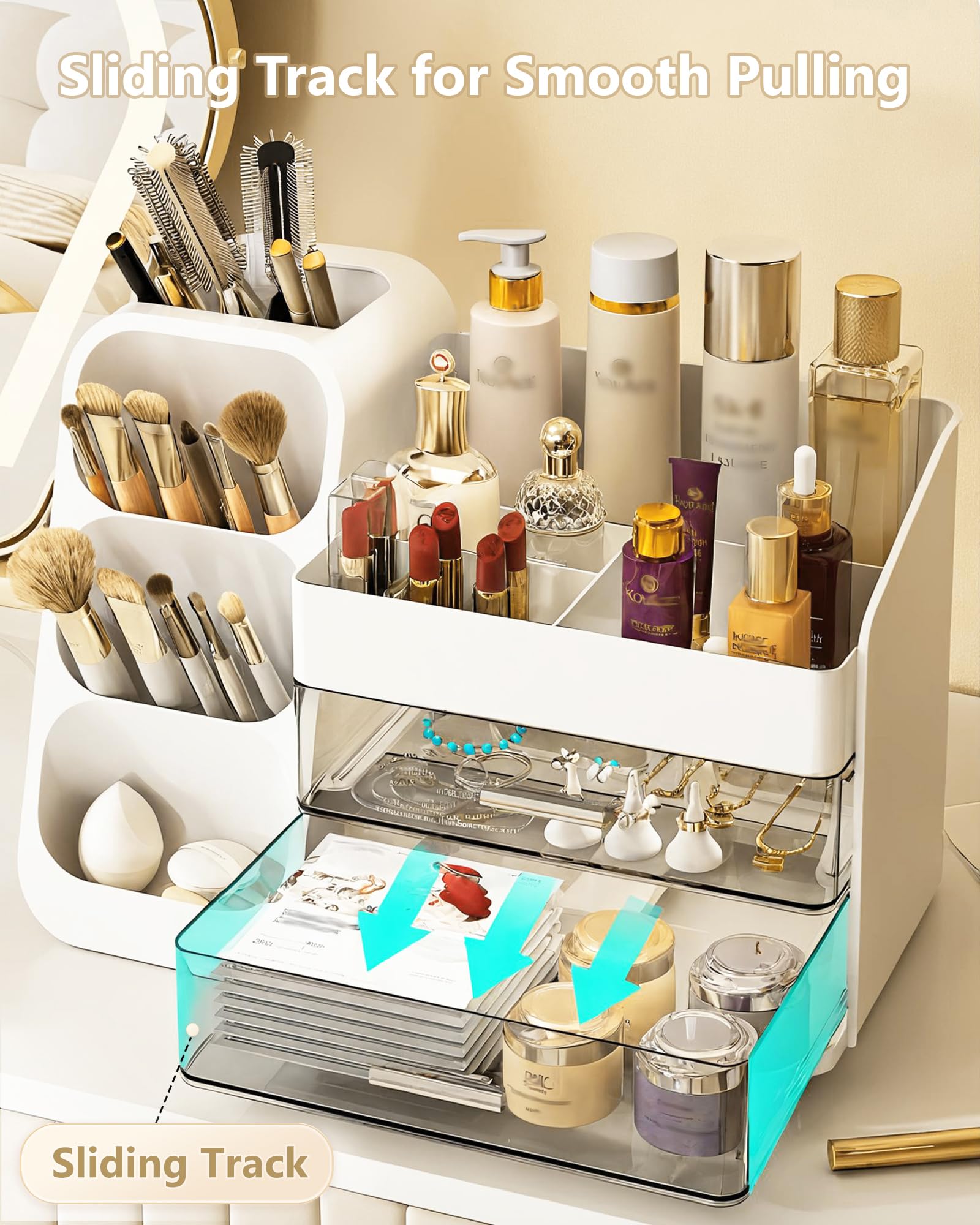 Anylady Makeup Organizer with Drawers, Skincare Organizer (Large Size Thick), Storage Box Cosmetic Display Cases, Make up Organizers for Vanity, Dresser, Desk, Kitchen, Countertop (black)