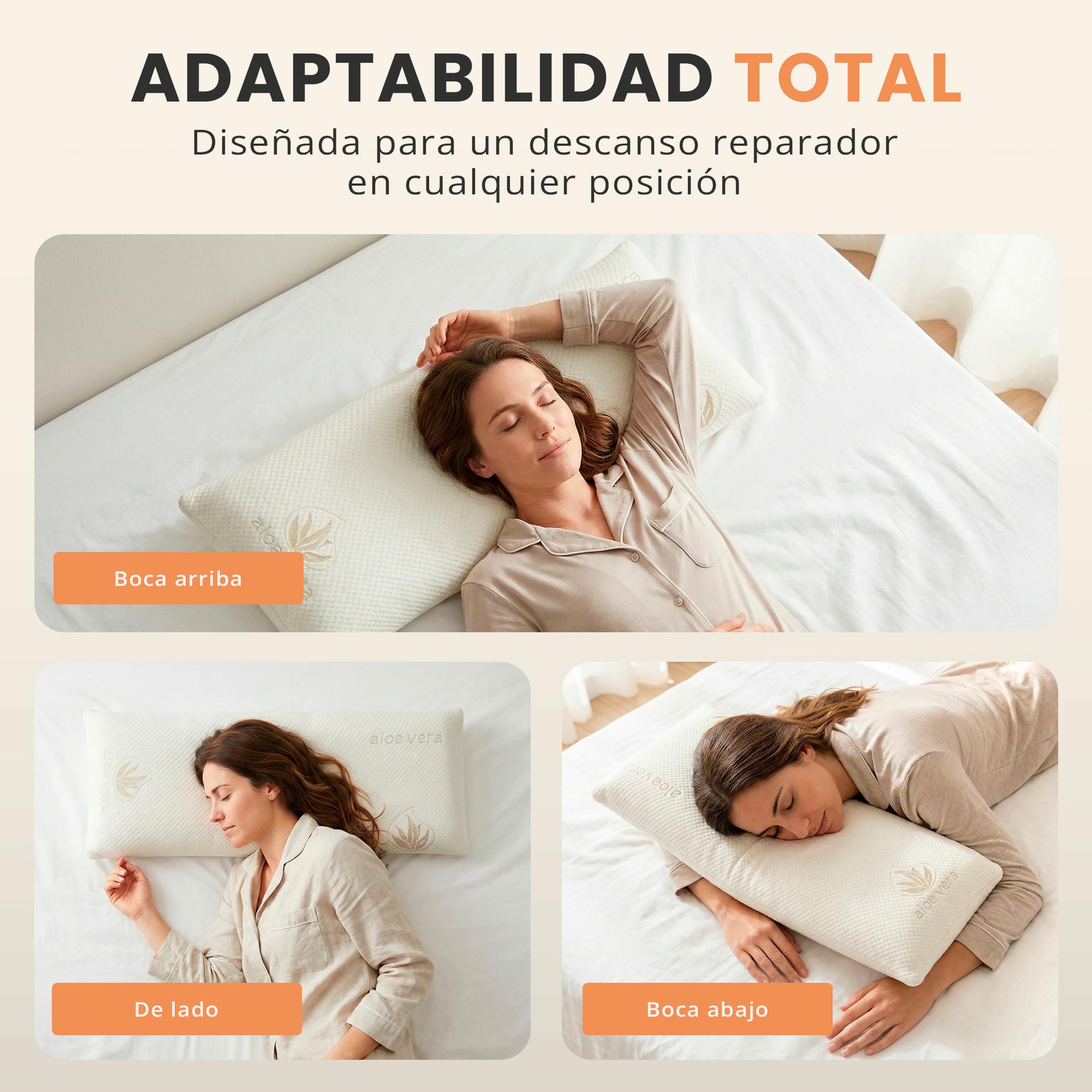 JUPPLIES Almohada Viscoelástica 100% con Efecto Memoria | 70 Cm, Pack 2 Unidades | Firmeza Media, Funda Aloe Vera Lavable | Hogar, Hotel