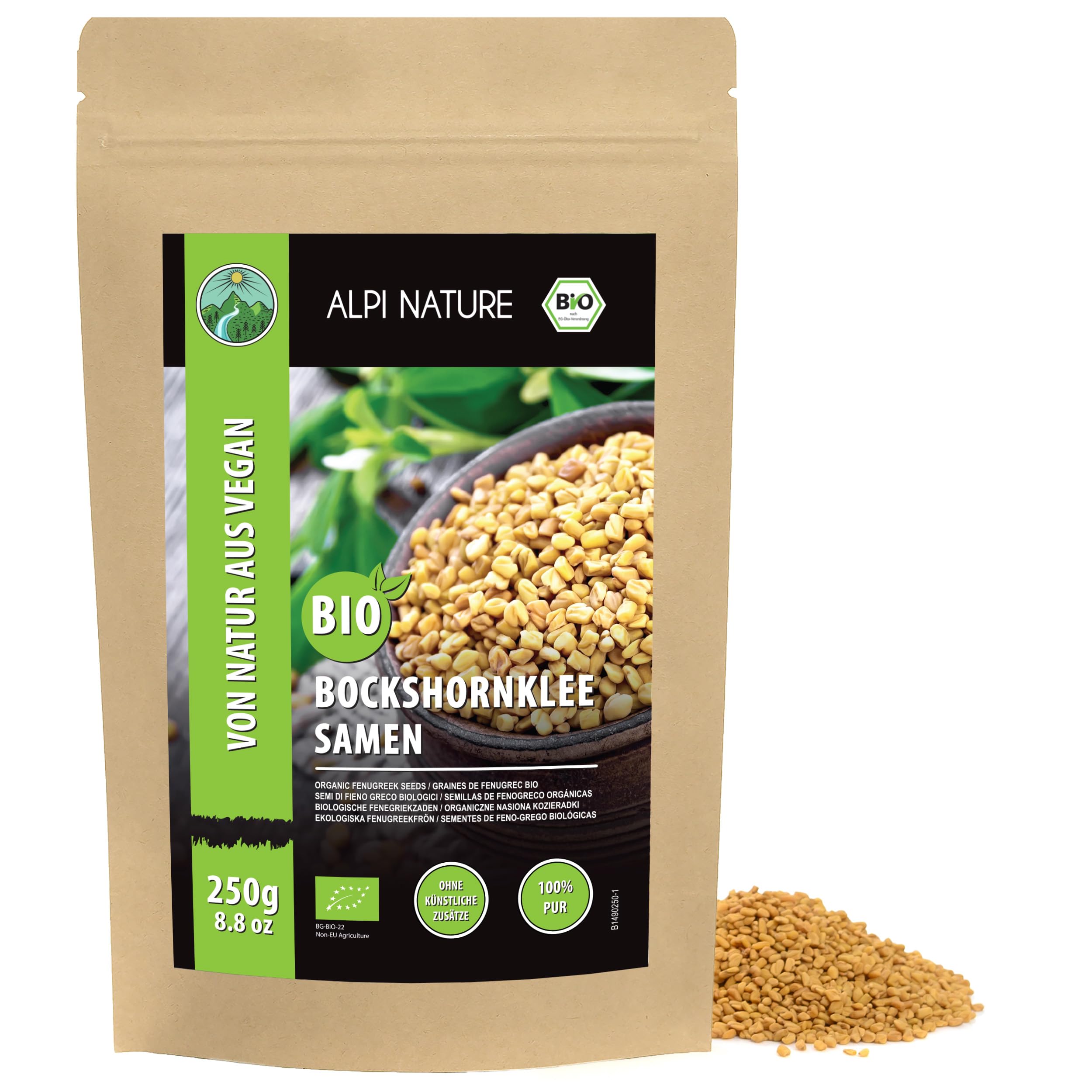 Alpi Nature Bockshornkleesamen BIO ganz 250g, Bockshornklee Samen ganz, Bockshornklee Gewürz