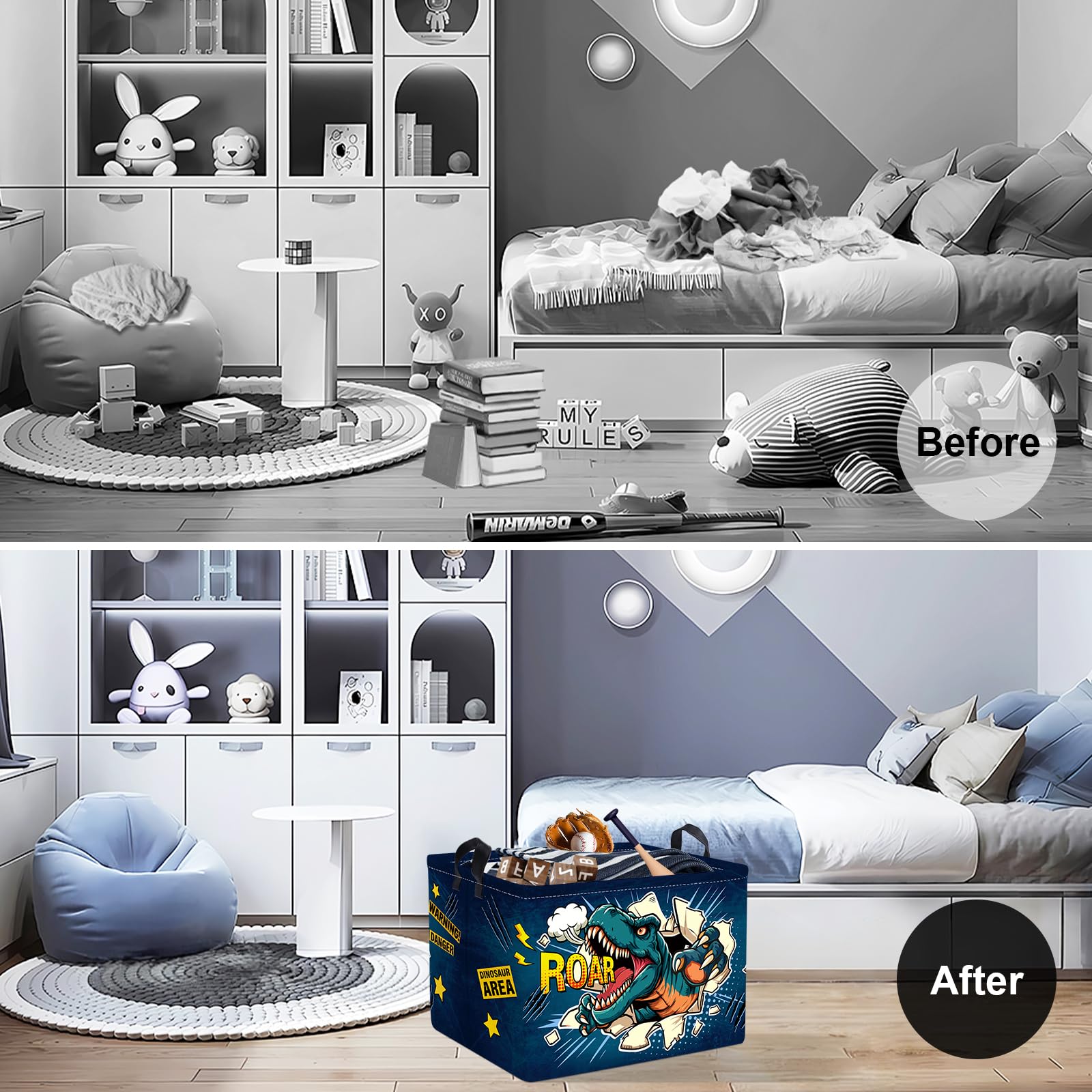 Clastyle 3D Dinosaur Kid Storage Basket Star Boy Gift Toy Box Baby Laundry Hamper Collapsible Clothes Organizer Nursery Bin for Bedroom, Roaring, 40 * 30 * 30 cm