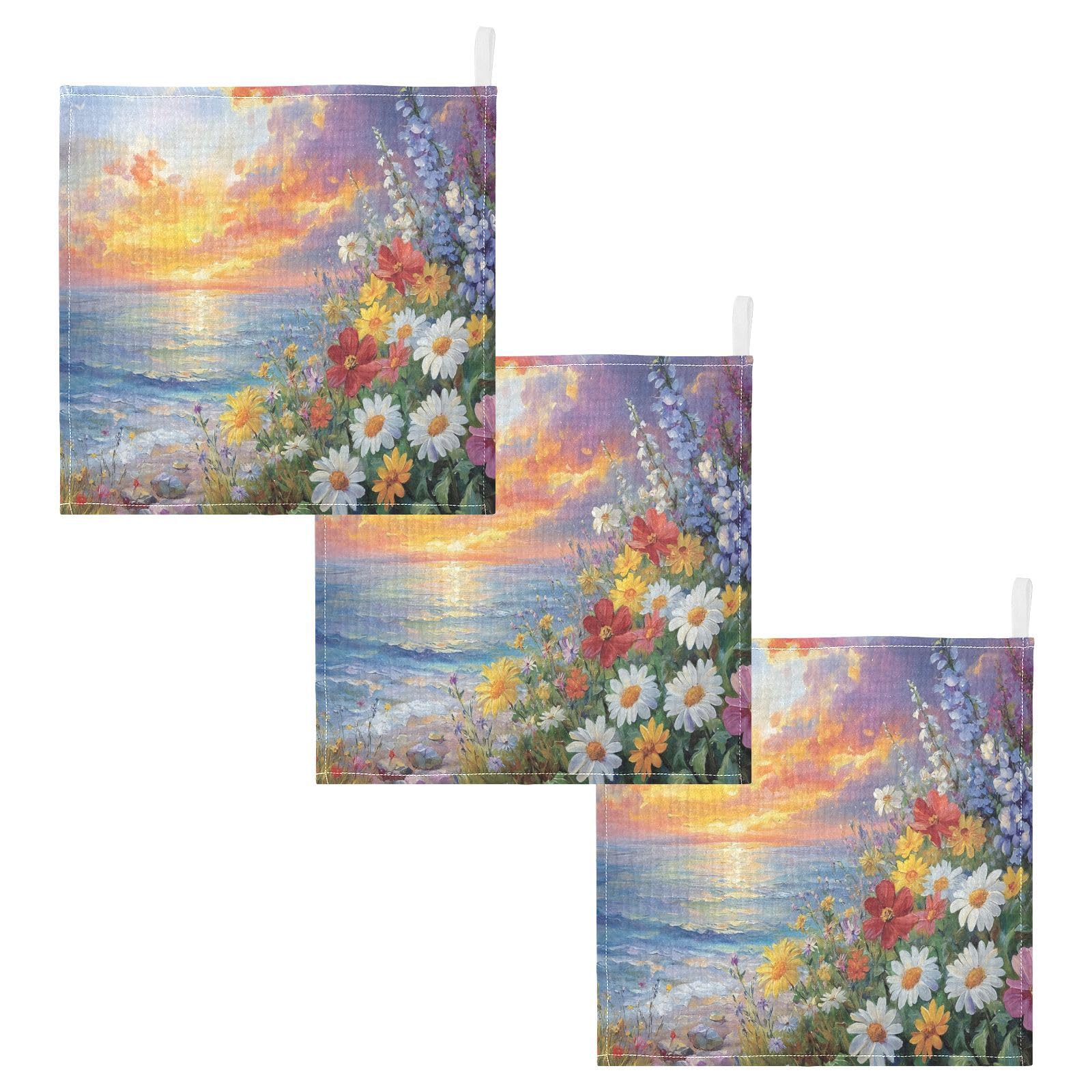 Nander Watercolor Painting of Wildflowers Baby Muslin Washcloths 3PCS- Soft Face Cloths for Newborn Absorbent Bath Wash Cloths