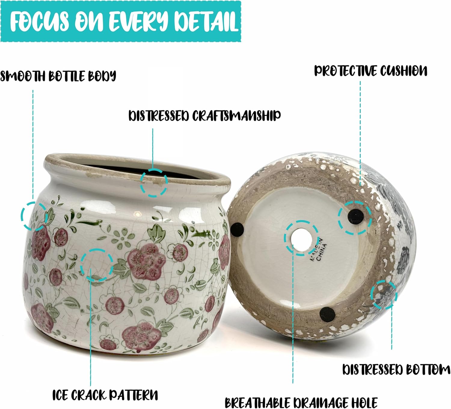 Dosayes Vintage Ceramic Ice Crack Flower Pot with Drainage Holes, Country Rustic Planters for Indoor and Outdoor,Tuscan Decor,Home,Living Room, Garden Decor, Gardening Gift (Country)