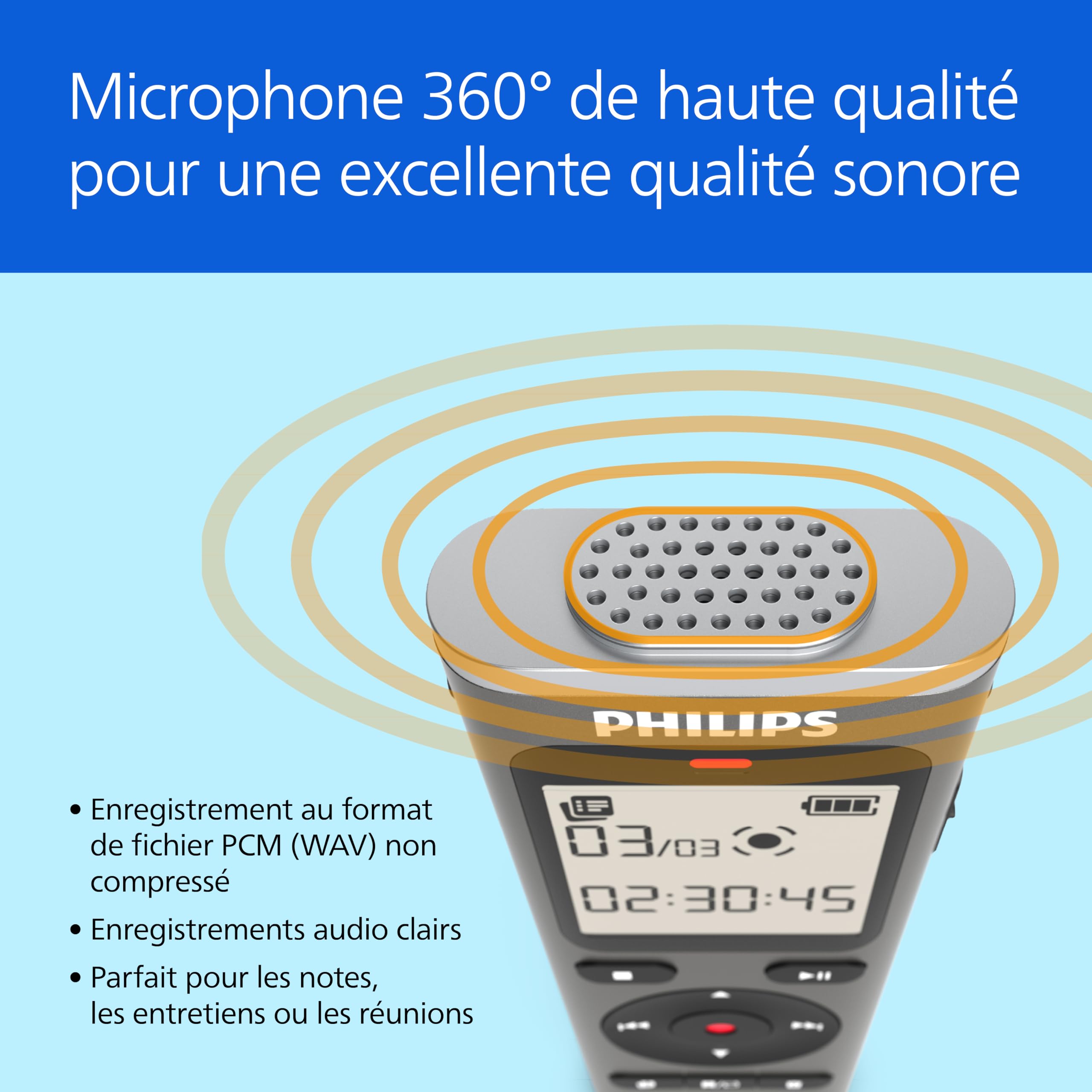 Philips DVT1170 VoiceTracer, enregistreur Audio, 8 Go, Fente pour Carte Micro SD