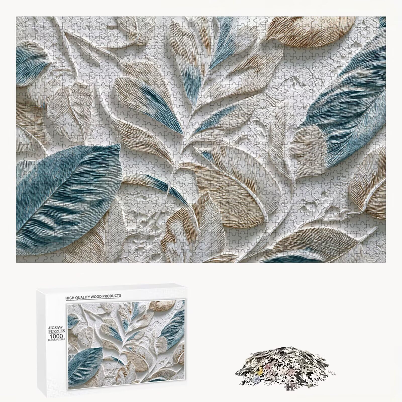 Puzzle 1200 Piezas Adultos Azul & Hoja, Rompecabezas con Letras Traseras y Póster, Pasatiempo Antiestrés, Decoración de Pared, Regalo Decorar Mujer Hombre 75 x 50 cm (14 Años +) P3#142
