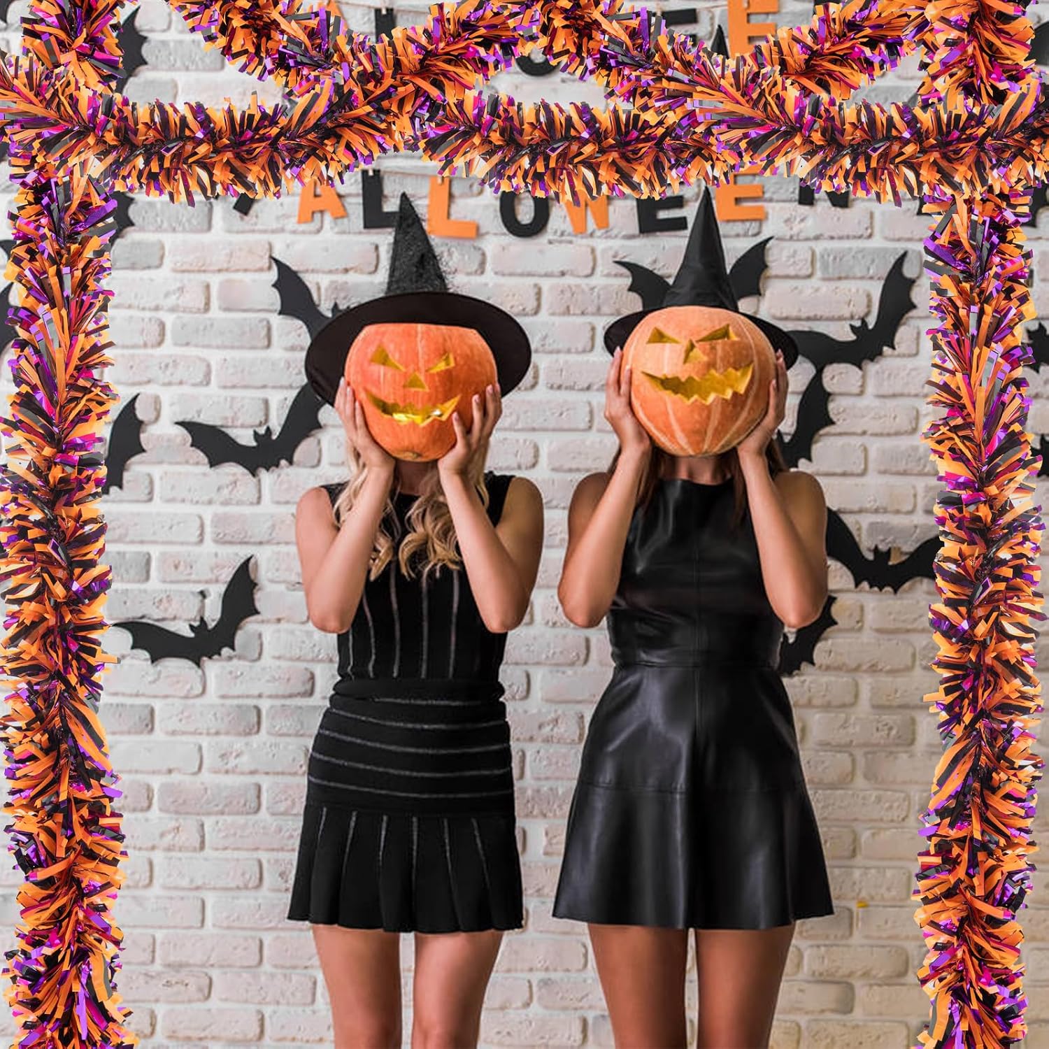 33FT Halloween Tinsel Garland, Black Purple Orange Metallic Twist Foil Tinsel Garland Shiny Hanging Decorations for Halloween Party Decoration Supply