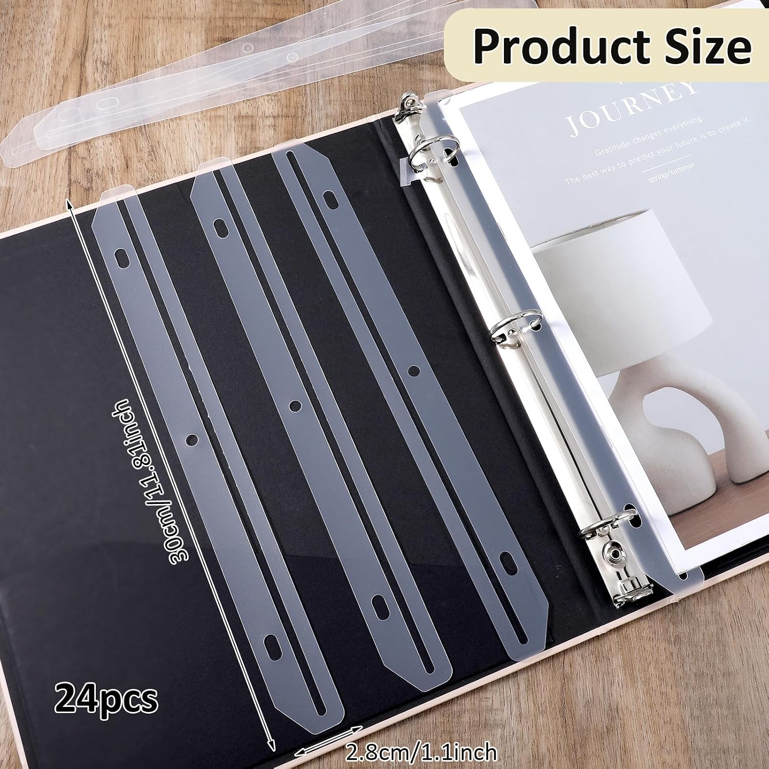 Ymapinc 24PCS 3-Hole Magazine Binder Inserts Holder, Punched Magazine Organizer for Paper, Files, Books, Documents Brochures Organizing - Translucent White