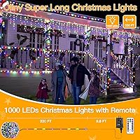 Ollny 1000 LED Christmas Lights 330FT Multicolor - IP67 Waterproof, Remote with 8 Modes, Timers & Dimmable for Indoor Outdoor Holiday Decor