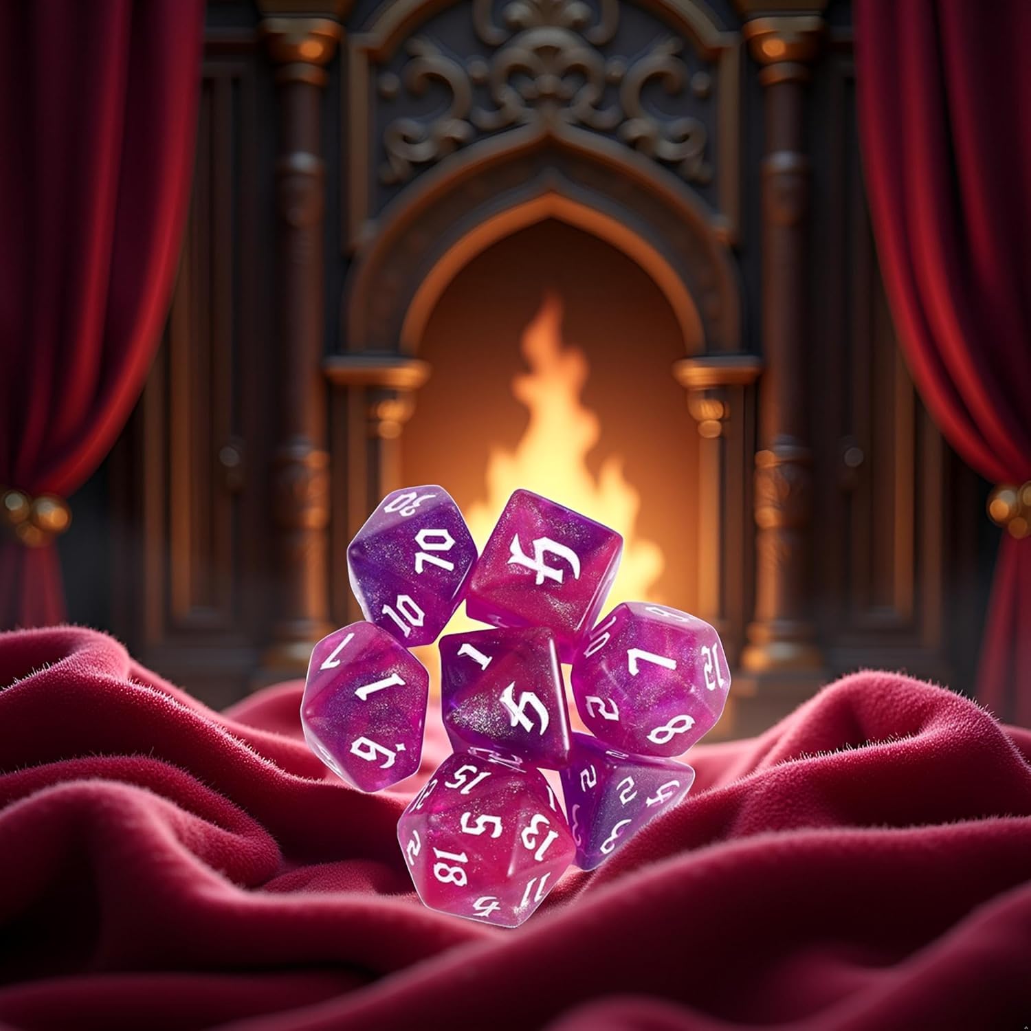 Polyhedral Dice Set,7-Die Two-Tone Dice D4 D6 D8 D10 D% D12 D20 Vintage Gothic Digit Role Playing Dice for Dungeons and Dragons(Rose + Purple)