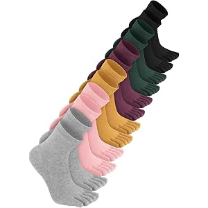Bencailor 6/12/24 Pairs Women Toe Socks Cotton Breathable Compression Crew Five Toe Sock for Women Men Athletic Running