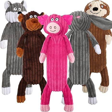 No Stuffing squeaky Dog Toys for large dogs,5pack plush Crinkle chew Dog Toys to Keep Them Busy,Durable Cute Animals Puppy Teething toys for Small Medium Large Breed, dog Gifts & Tug of War Toys