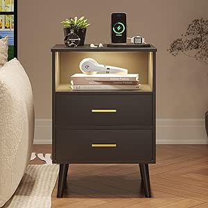 Comodino YITAHOME Con LED E Ricarica USB - 2 Cassetti, Luci RGB, 40x40x60cm, Bianco - Foto 13