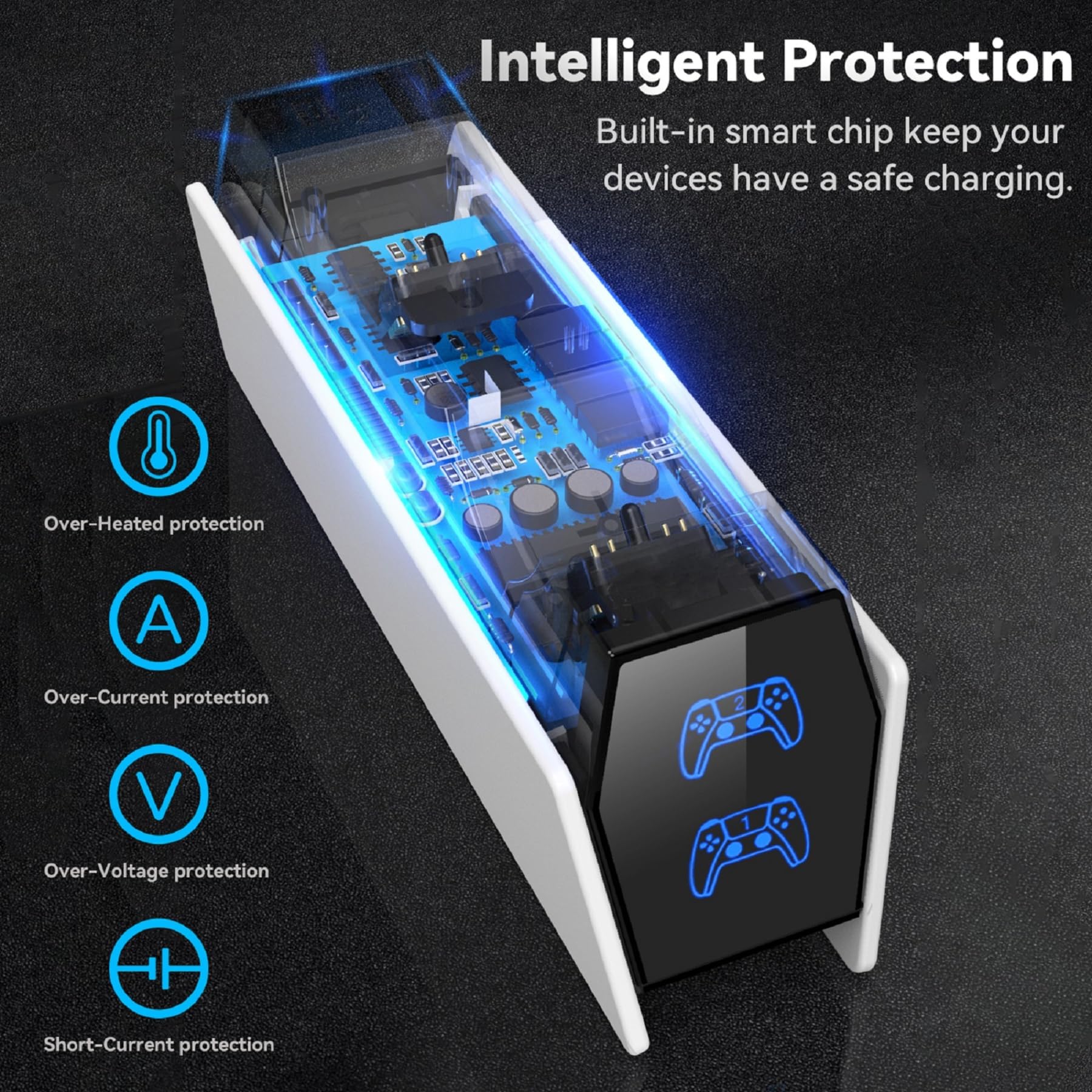 Kytok Chargeur Manette PS5, Station de Chargement Compatible avec Manettes DualSense PS5 & Edge, Charger PS5 avec Indicateur LED et Câble USB-B vers USB-C