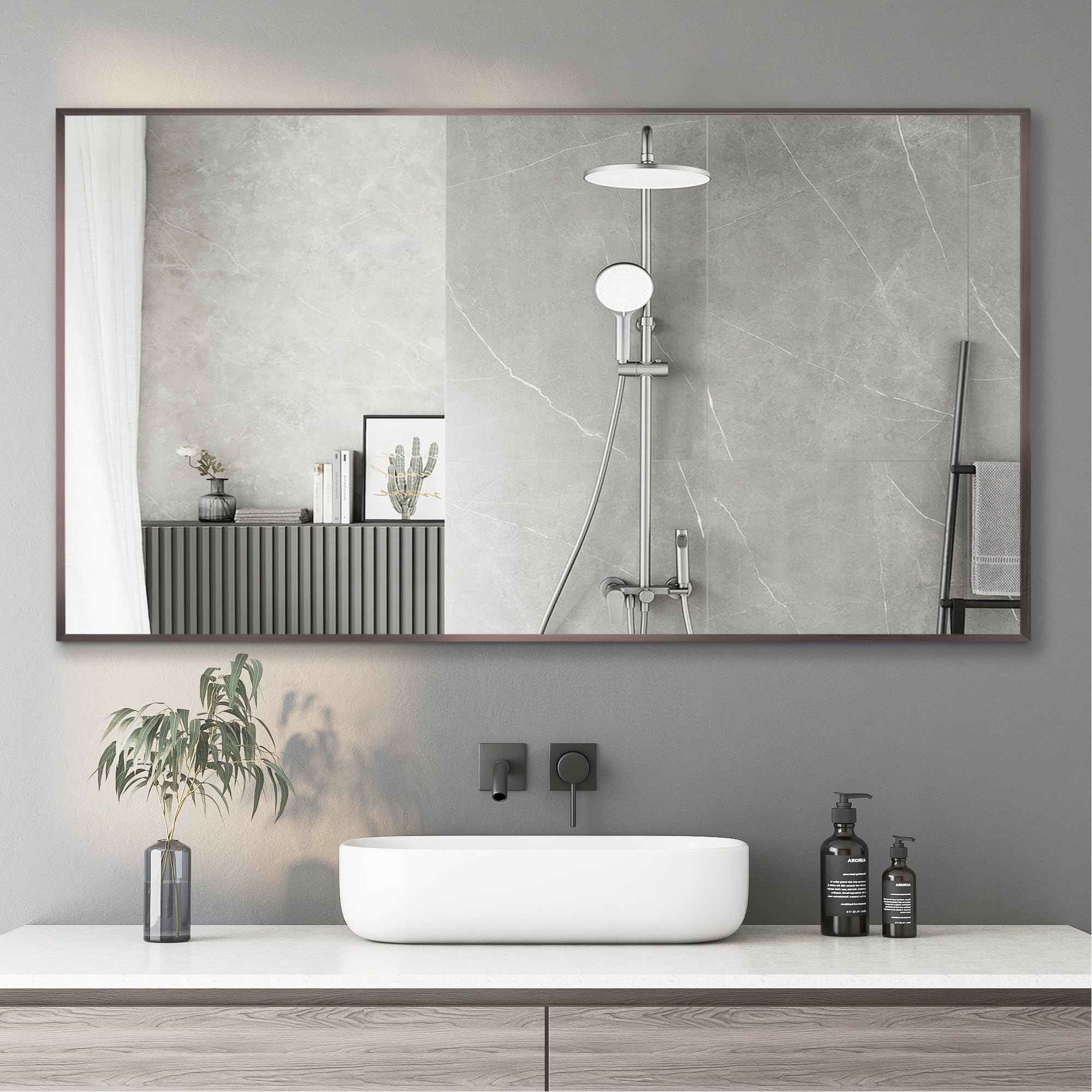 Bonverre 30 x 48 Inch Rectangle Wall Mirror, Aluminum Frame Rectangular Mirror for Bathroom, Vanity, Bedroom, Living Room, Entryway, Wall Mounted Horizontal or Vertical, Bronze