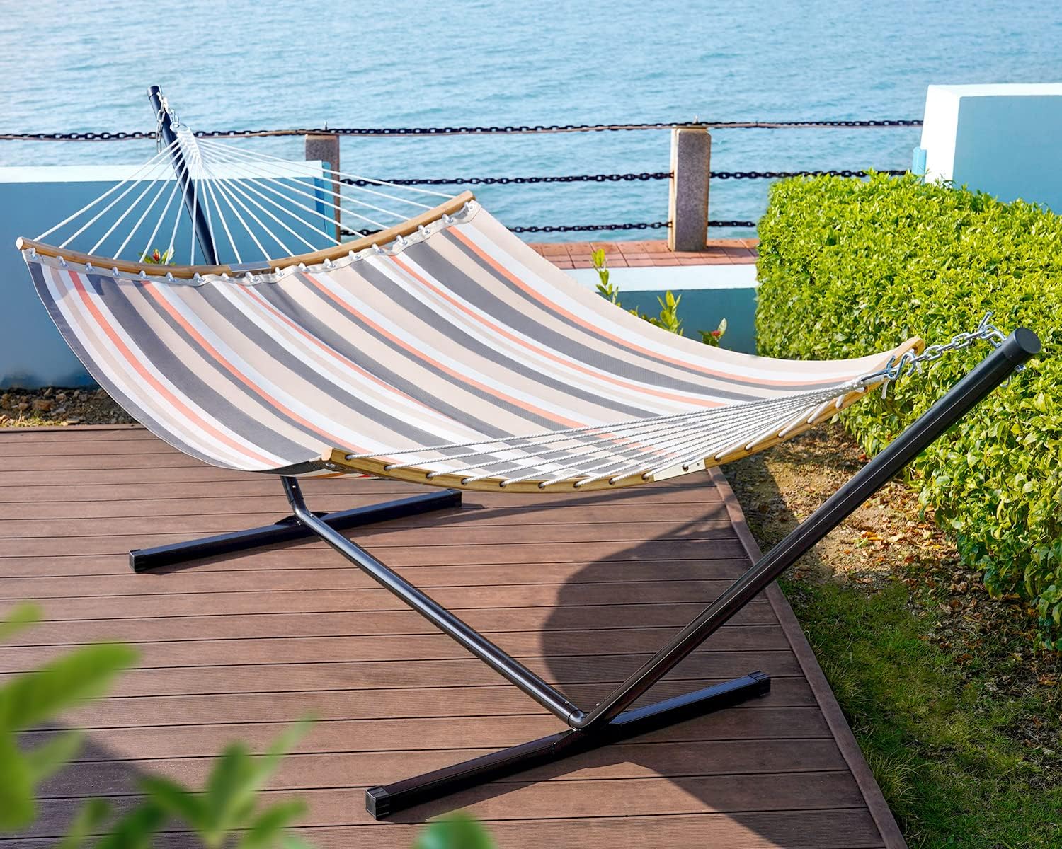 Hammock and Stand, Quick Dry Fabric Hammock, 2 Person Use 450 lbs Capacity, Outdoor Backyard Use