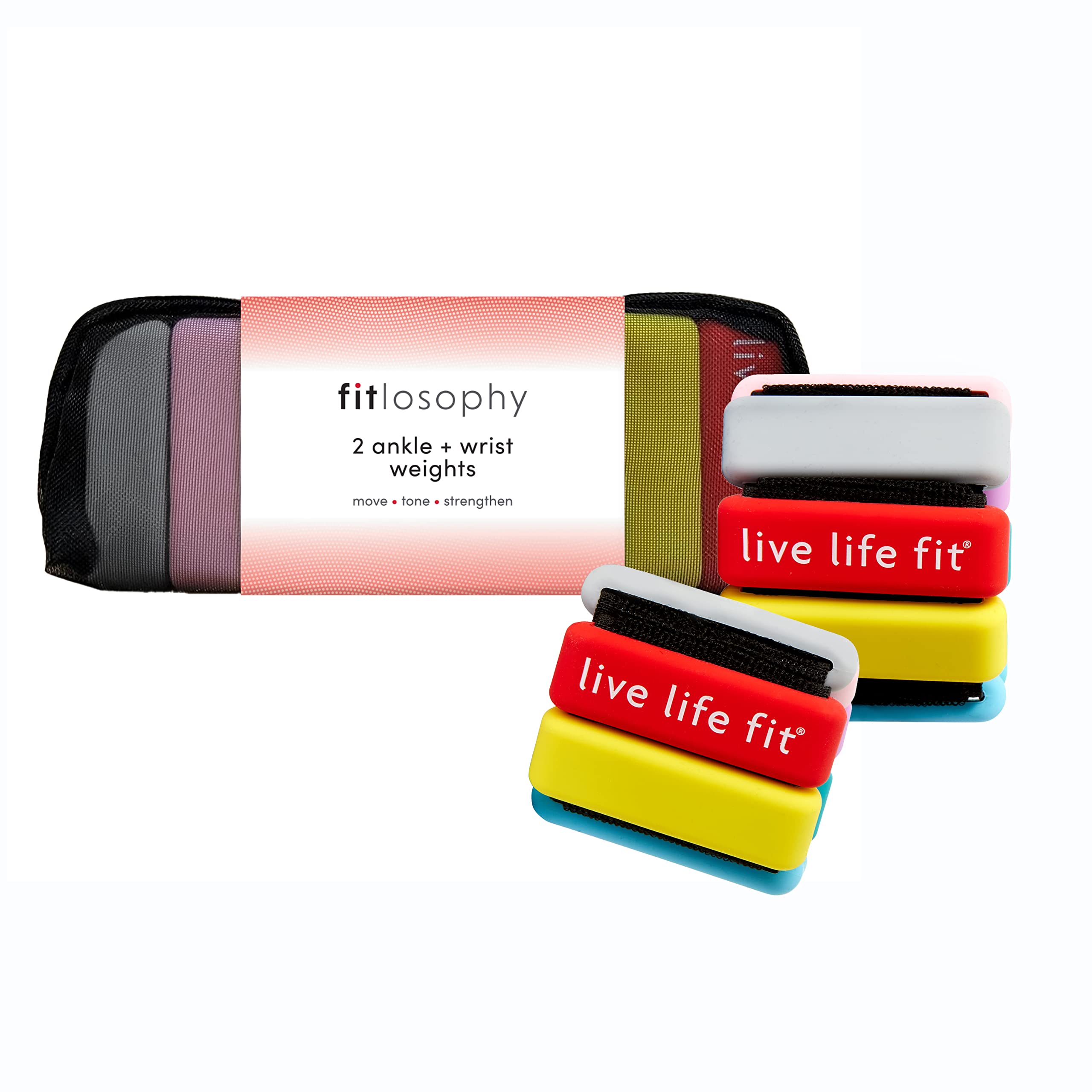 fitlosophyFAW-24438 Adjustable 1-Pound Ankle and Wrist Weights for Home Workouts, Multicolored, 2pcs