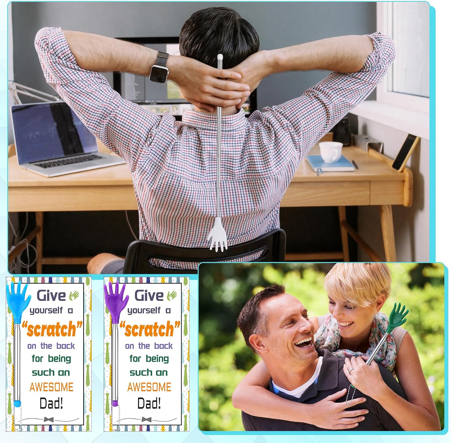 FoldTier 50 Pcs Extendable Back Scratcher Bulk Father's Day Dad Gift Hand Shaped Retractable Back Scratcher with Gift Cards Bags Telescoping Massage Tool for Adults Men Church Birthday