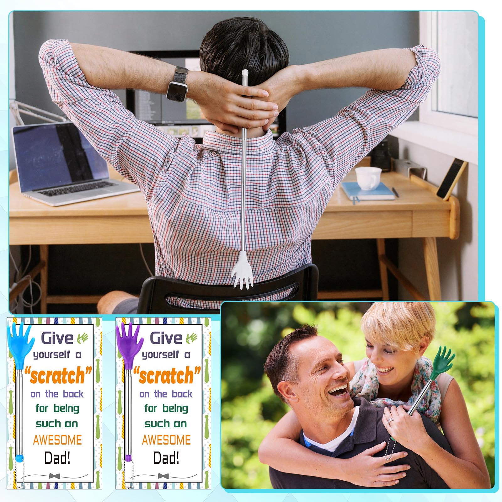 FoldTier 30 Pcs Extendable Back Scratcher Bulk Father's Day Dad Gift Hand Shaped Retractable Back Scratcher with Gift Cards Bags Telescoping Massage Tool for Adults Men Church Birthday
