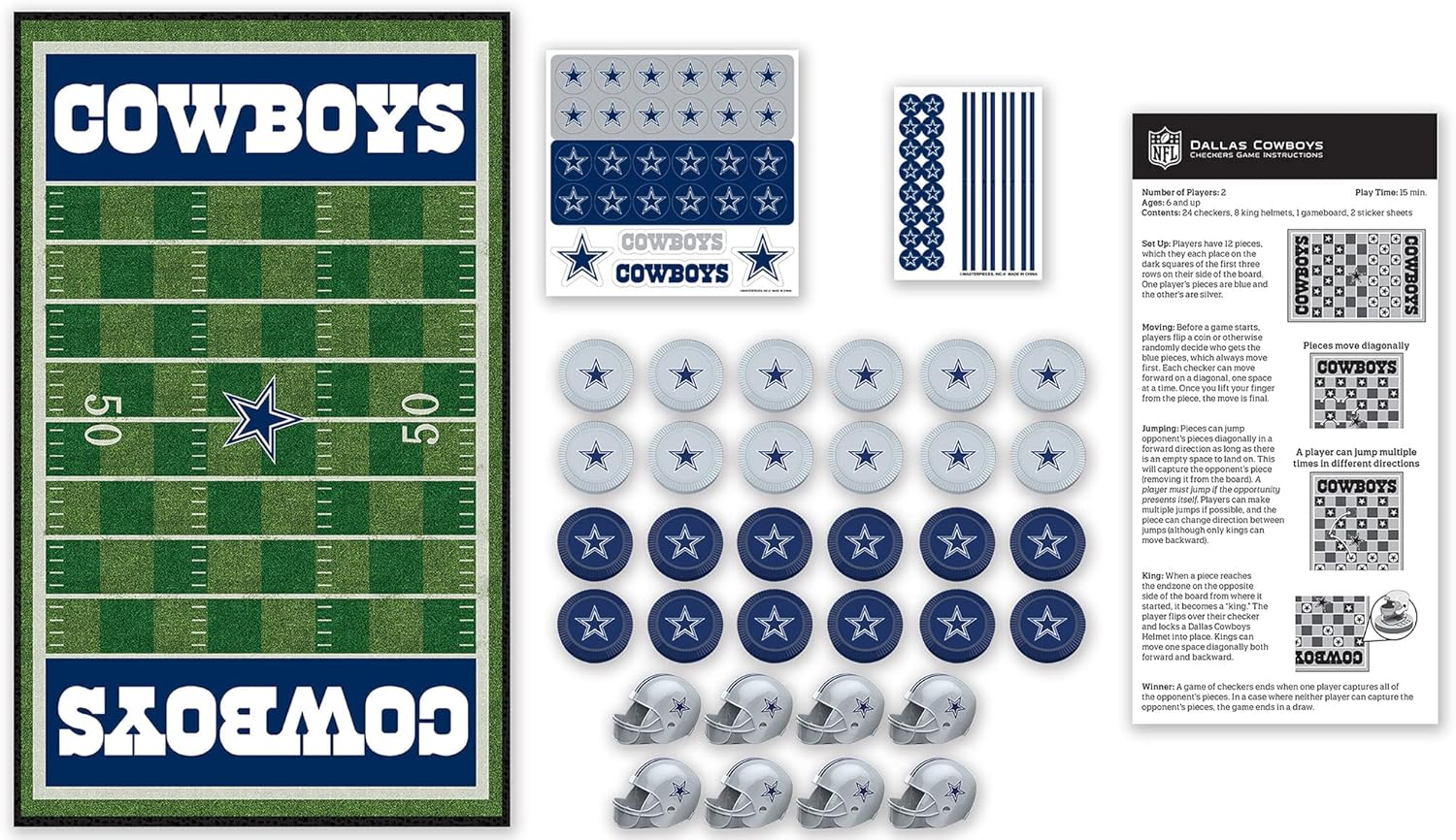 MasterPieces Family Game - NFL Dallas Cowboys Checkers - Officially Licensed Board Game for Kids & Adults : Toys & Games