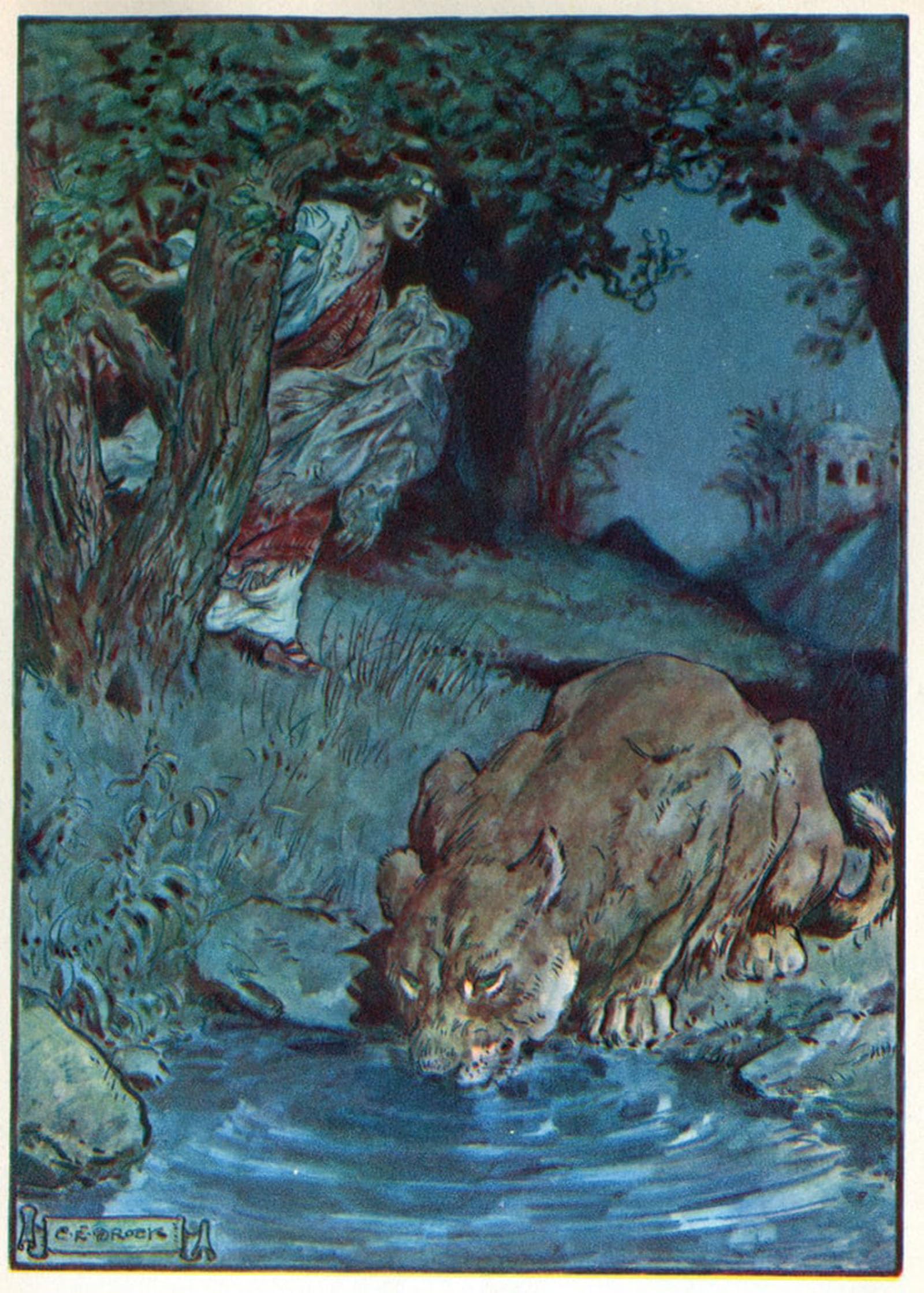 ARTXLXXBN Famous Painting Canvas Artwork Graffiti Print Thisbe and the Lioness by Charles Edmund Brock Portrait Canvas Image for Home Decor 60x90cm