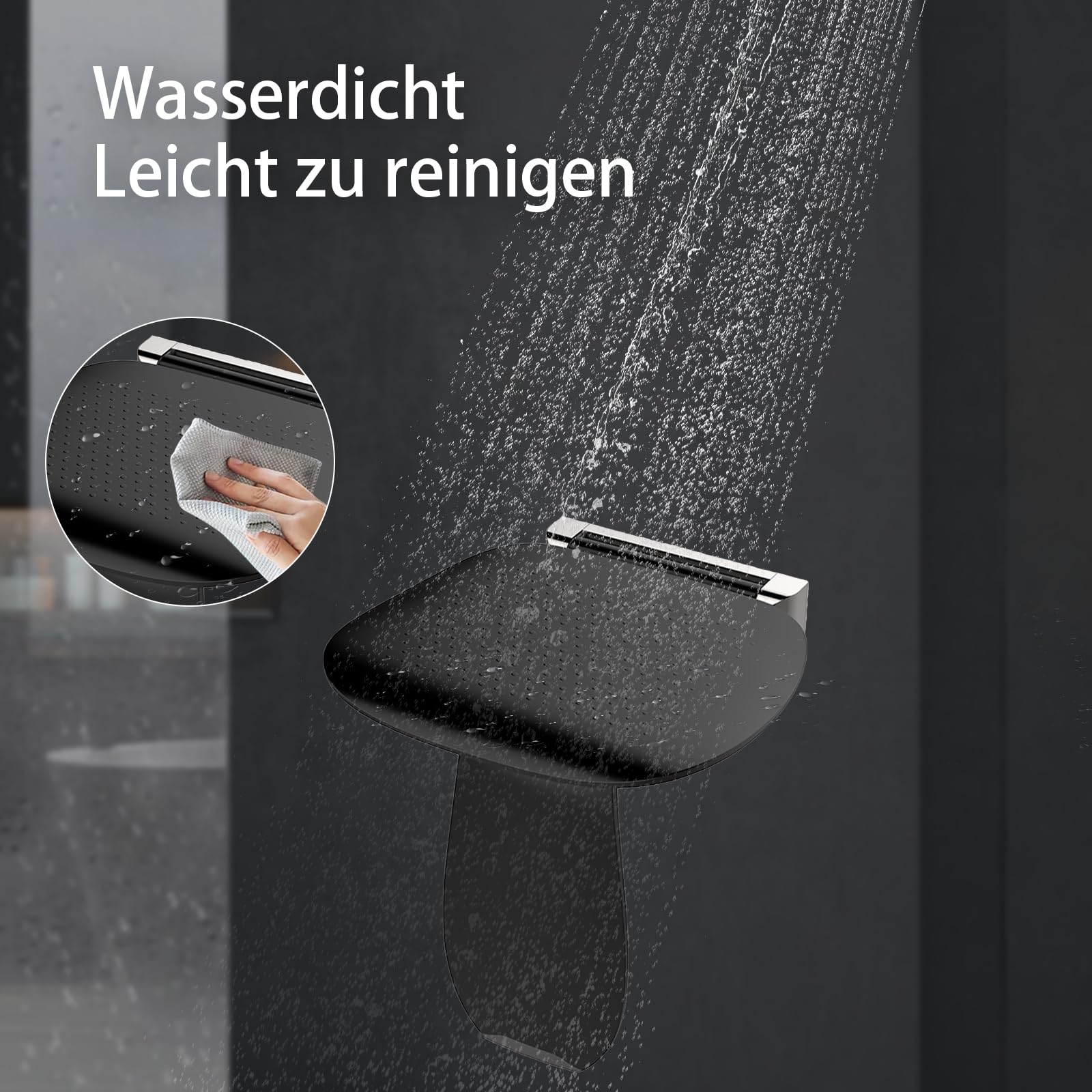 Klappbarer Duschsitz Wandmontage mit Bein für Senioren,Schwerlast 200kg Faltbarer Duschhocker mit Anti-Rutsch Oberfläche-Schwarz