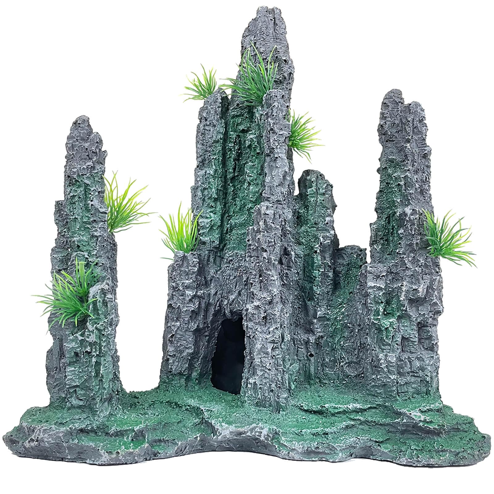 Decorazione per acquario, grande e alta, per acquario, roccia, ornamento tematico, ornamento in pietra con vista sulle montagne, decorazione per acquario, casa sull'albero, grotta, decorazione