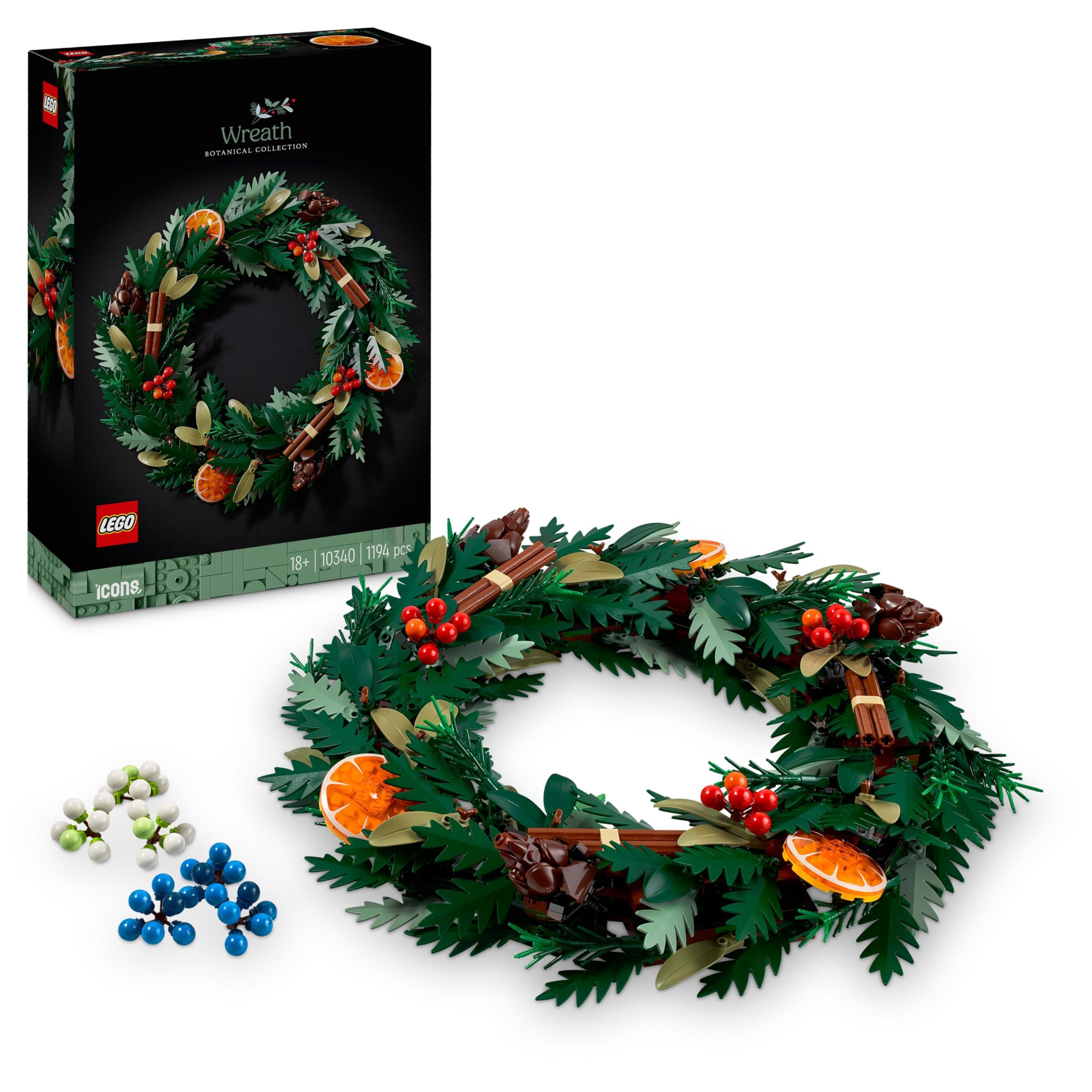 LEGO Botanicals Weihnachtskranz - Winterdeko zum Aufhängen - Weihnachtlicher Tischschmuck - Achtsames Bauprojekt - Adventskranz und Türkranz selber machen - Weihnachtsgeschenke für Erwachsene 10340