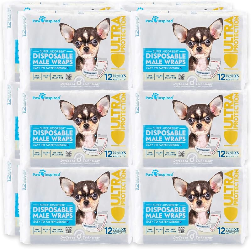 Fraldas Descartáveis para Cães Machos Paw Inspired, Tamanho XS, Pacote com 144