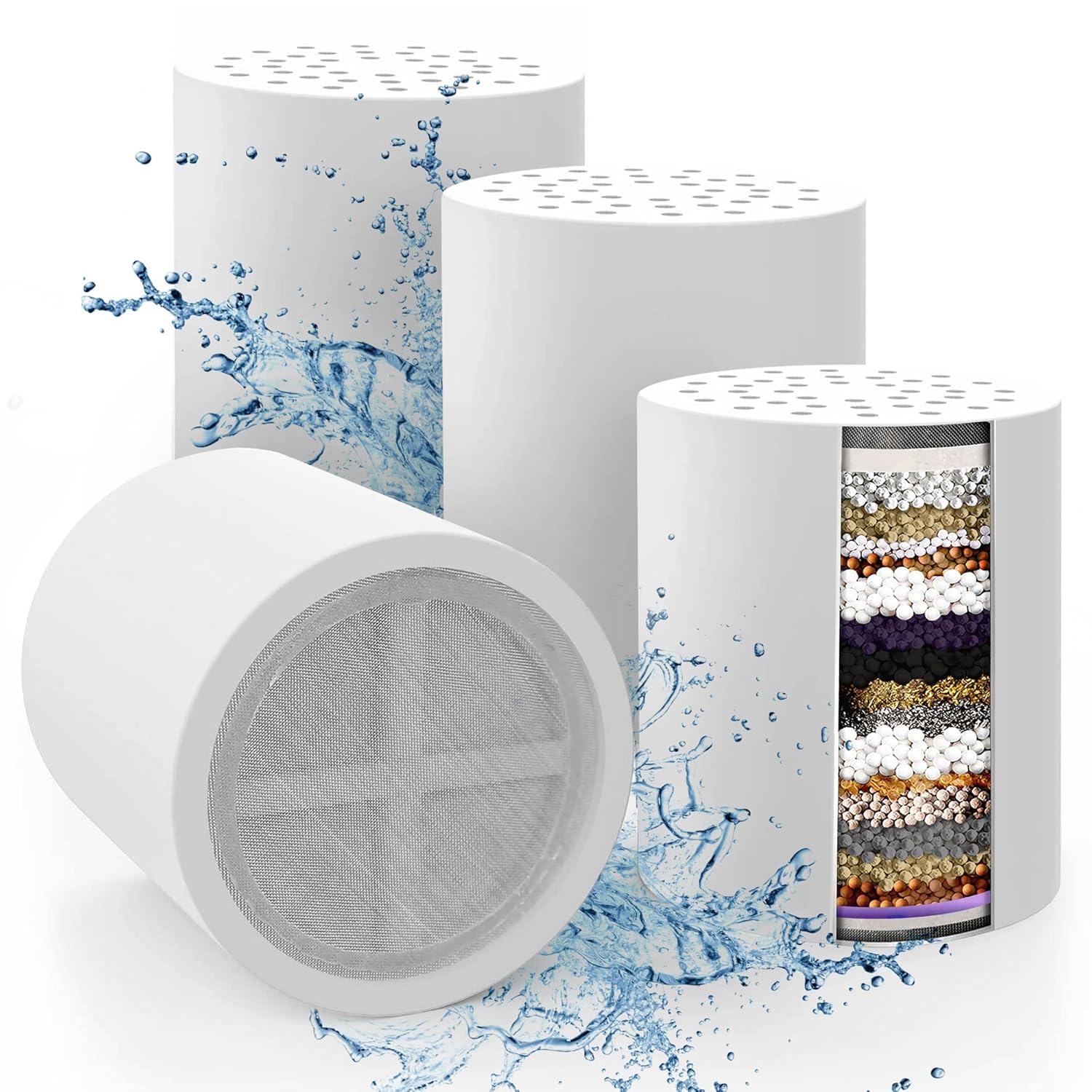 18 Stage Shower Filter Replacement Cartridge, Shower Filter for Hard Water, Universal Shower Filter Blocks Chlorine & Toxins, Shower Water Softener with High Output Filter (4-Pack)