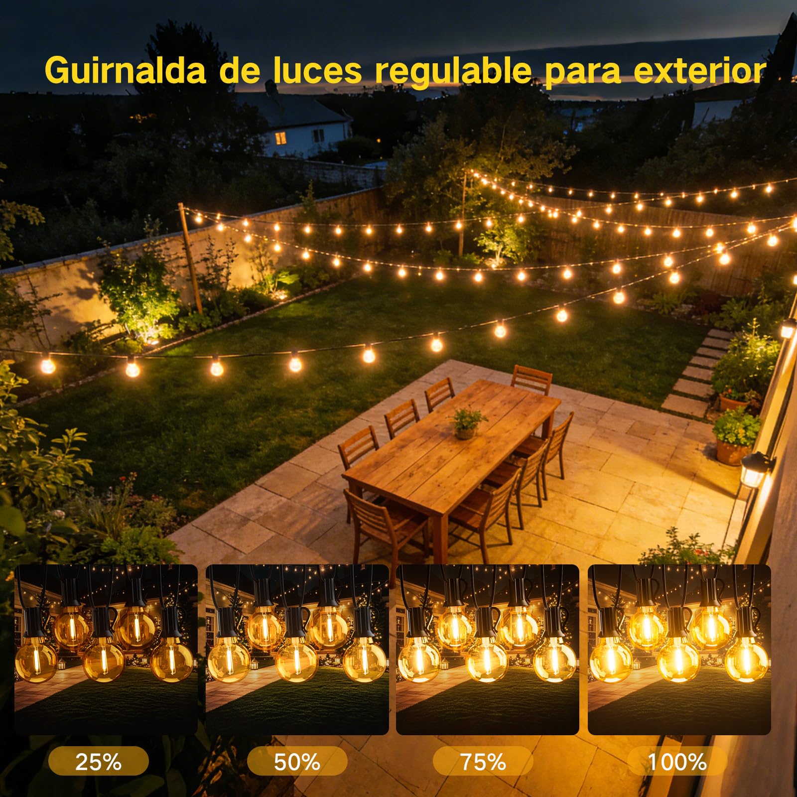 Guirnalda Luces Exterior Enchufe, 45M 147.6FT G40 con 55+2 Bombillas Exterior Guirnalda, Impermeable Regulable Luces LED Exterior Jardin para Patio, Fiesta, Café,Terraza decoracion