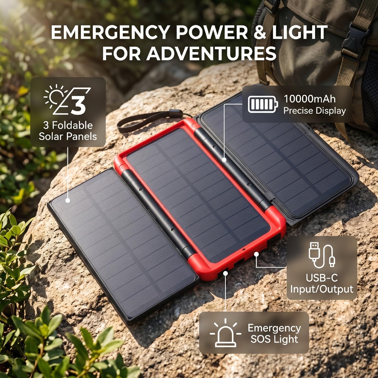 XUMIUZIY Power Bank Solare da 10000 MAh con Pannelli Pieghevoli |Caricatore UPS USB C per Emergenza in Campeggio