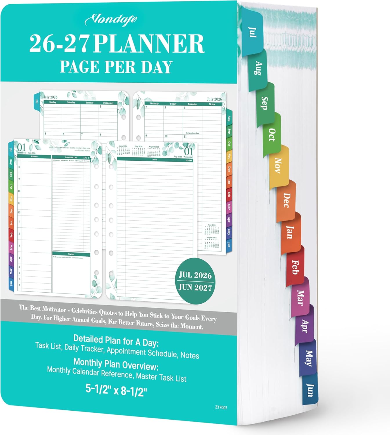 2026-2027 Planner Refills – JUL 2026 - JUN 2027 Planner Refills, Two Pages Per Day, Daily Planner 2026-2027, 5.5" x 8.4" Ring-Bound Organizer, Daily Tracker & Schedule, Coloful Tabs