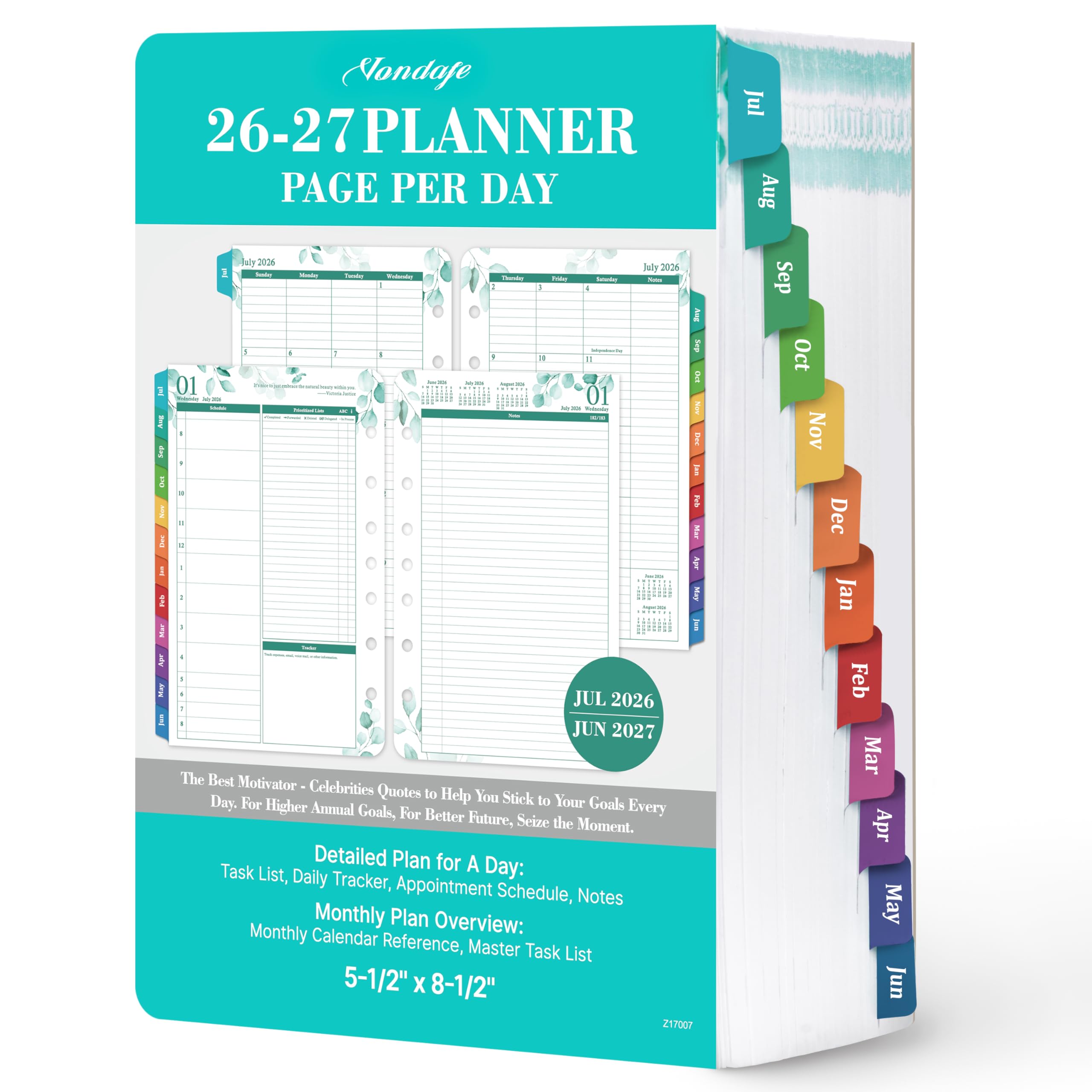 2026-2027 Planner Refills – JUL 2026 - JUN 2027 Planner Refills, Two Pages Per Day, Daily Planner 2026-2027, 5.5" x 8.4" Ring-Bound Organizer, Daily Tracker & Schedule, Coloful Tabs