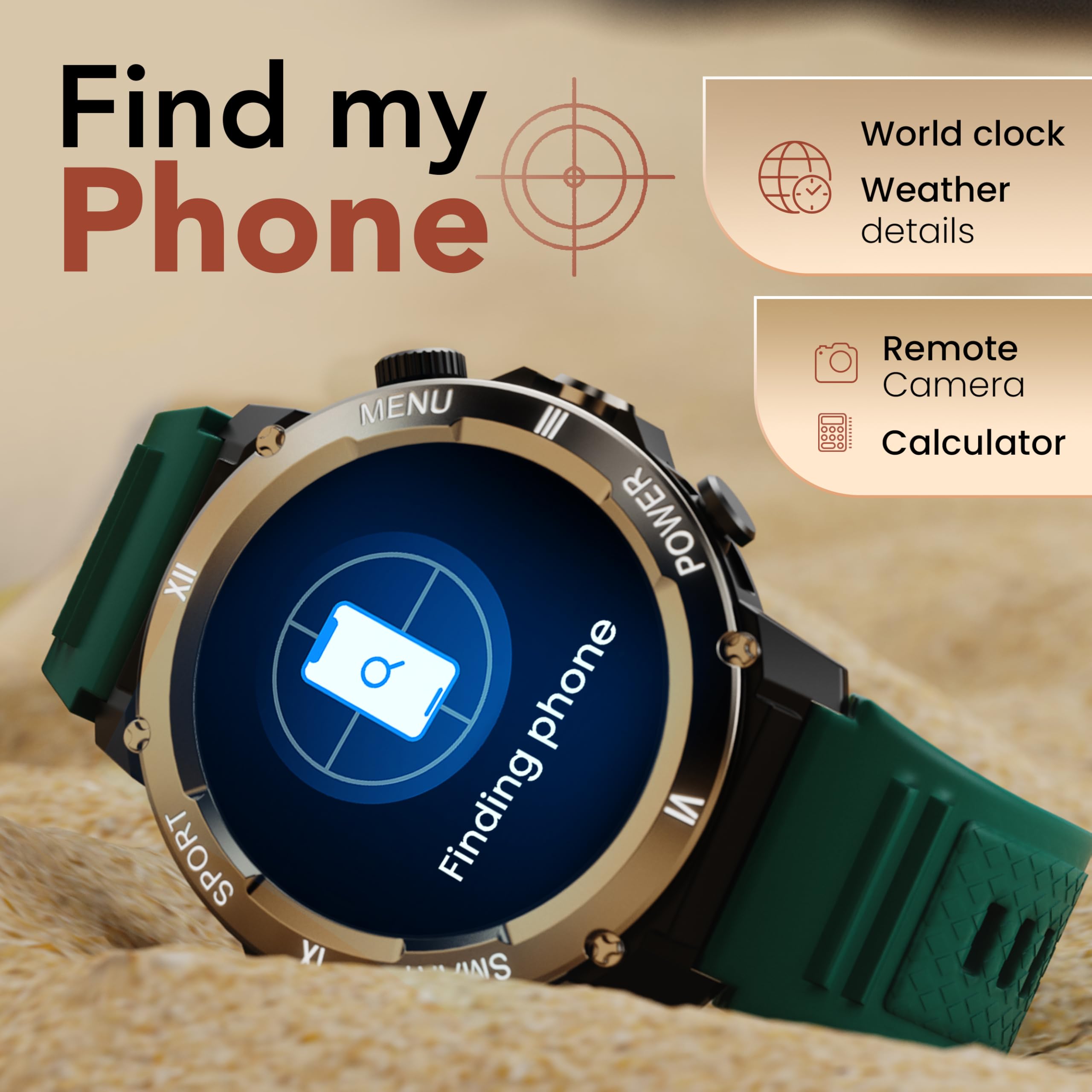 GOBOULT Newly Launched Tuff Hawk Smart Watch 1.39'' HD Display, BT Calling, Working Crown, 150+Watchfaces, 450 Nits Brightness, AI Voice Assistant, SpO2 Monitoring (Green) (Green) — Amazon image 15