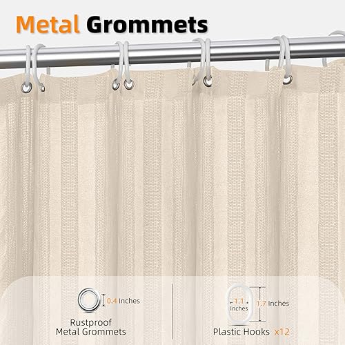 Miniatura 10 de Seasonwood Cortina de ducha de 78 pulgadas de largo, estilo bohemio, vertical, a rayas, para decoración de baño, juego de cortina de ducha de tela