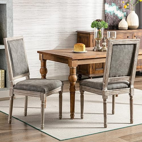 Miniatura 69 de Juego de 4 sillas de comedor de piel sintética, sillas de cocina de mediados de siglo, sillas Parsons tapizadas, sillas laterales con respaldo de