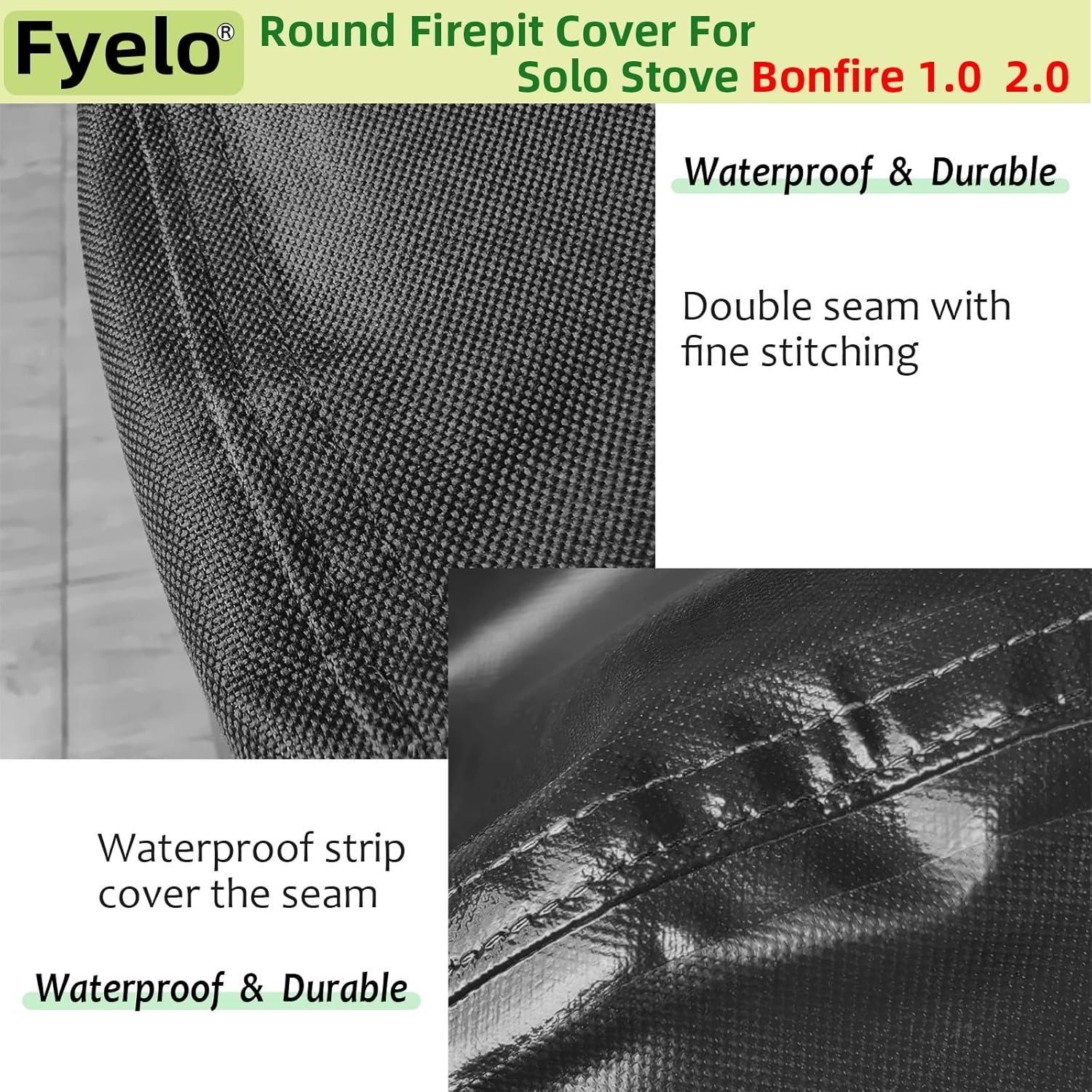 Fire Pit Cover for Solo Stove Bonfire 2.0 Cover 20 Inch & 19.5 Inch, Waterproof 600D Camping Stove Cover All Weather Resistant Black