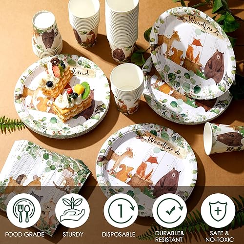 Vista 64 de Hushee Juego de 200 platos florales de papel para baby shower, servilletas, tazas, suministros de fiesta de baby shower, juego de vajilla desechable