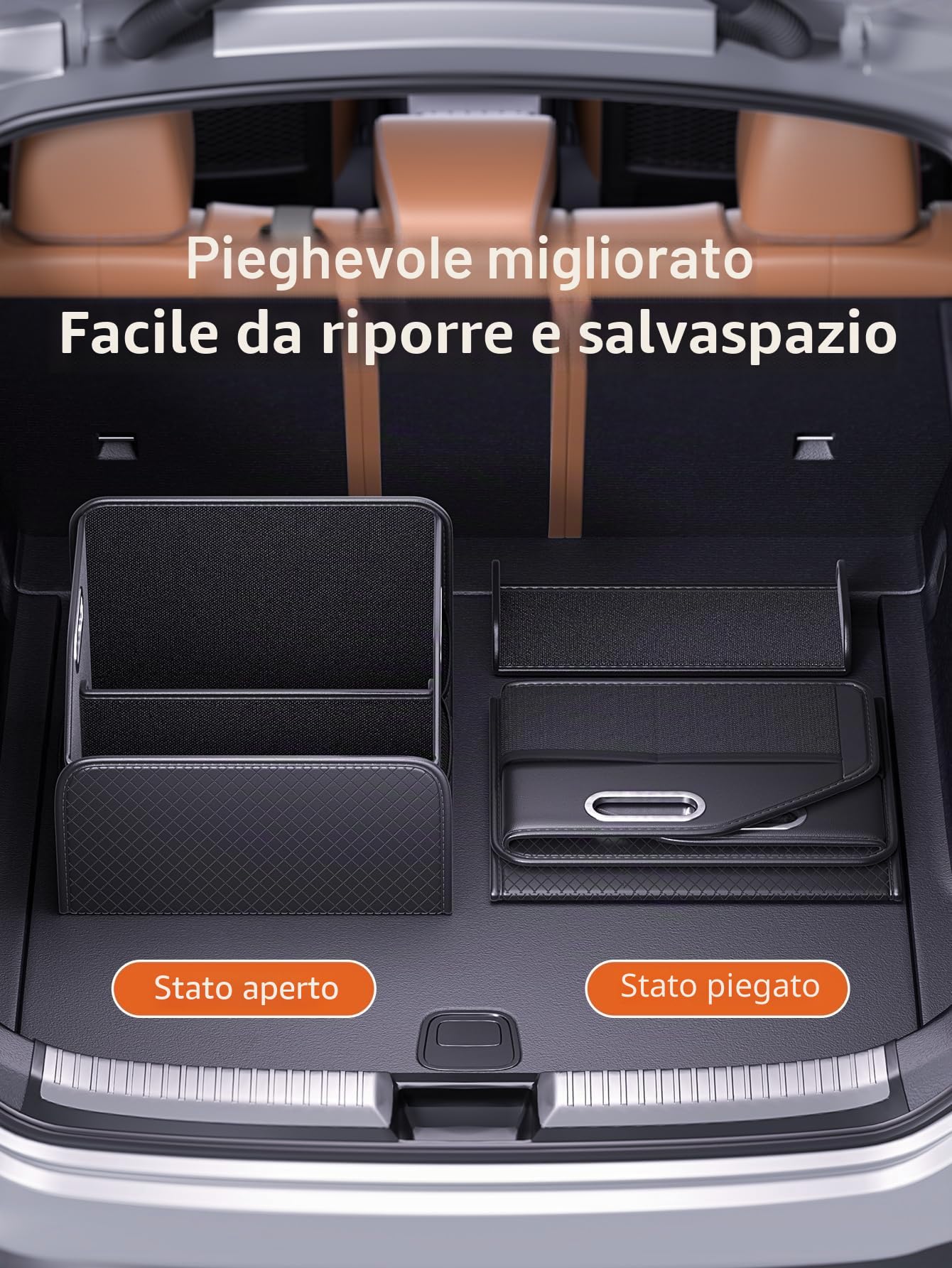 Organizer in Pelle per Bagagliaio, Box Pieghevole per Bagagliaio per SUV, Organizer per Bagagliaio Auto per SUV/Jeep/Sedan, Robusto Accessorio Auto per Uomo per Attrezzatura da Campeggio