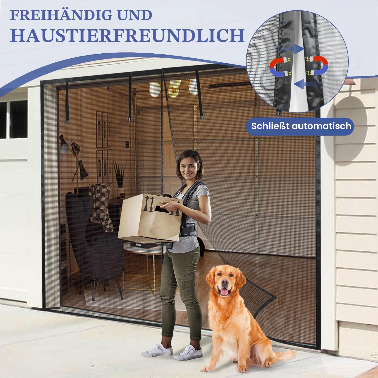 Garagentorgitter, Magnetische Fliegengittertür, Garagentor-Vorhänge, Verstärkte Glasfaser, Magnet Insektenschutz, Reißfest Langlebig Garage Bildschirm Türen für Haustiere (schwarz, 275 * 215cm)