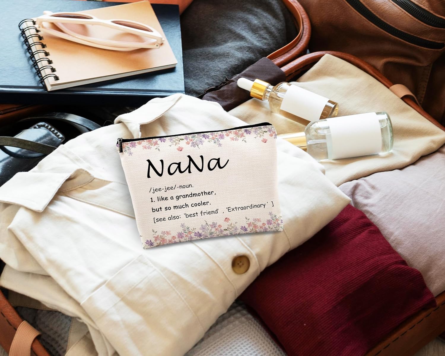 kdqua Nana Floral Makeup Bag, Best Grandma Gifts for Christmas Birthday from Grandkids, Nana Gifts from Granddaughters Grandsons Cosmetic Bags Zipper Pouch Travel Organizer Toiletry Bag - Image 6