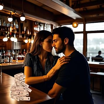 MOOYIYAN Wooden Couples Date Night Stacking Block Game, Natural Pine Wood, Adult Party Game with Romantic Activities